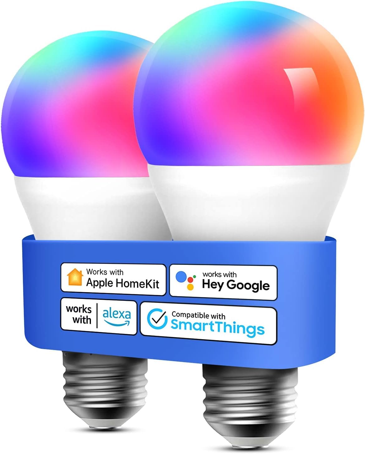 meross Smart Light Bulb, Dimmable E26 RGB, 2700K-6500K, 810 Lumens, 2 Count, Multi-color, Model G3 TP120-