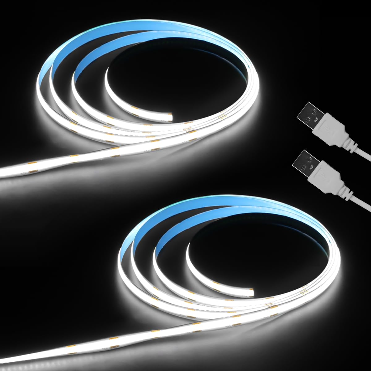Aclorol COB LED Band Lights 5V Cold White 6000K 3FT LED Light Band High Density and Bright Under Cabinet Tape Light for Bedroom Bedframe Kitchen Sideboard Lighting Project 320LEDs/M (2 Pack)