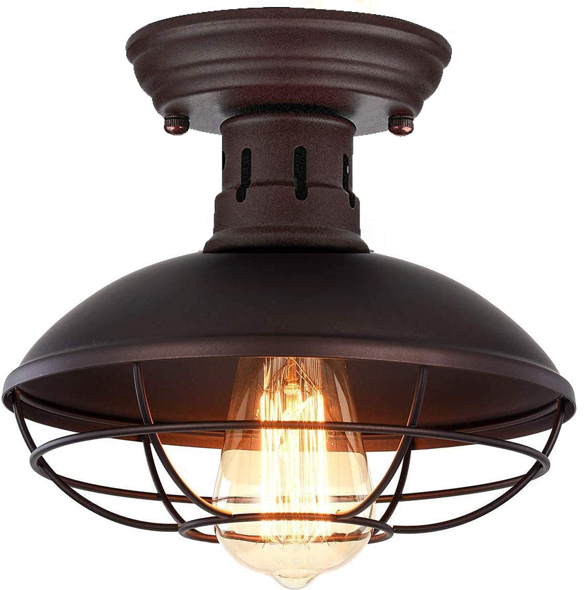 Farmhouse Flush Mount Ceiling Light - Easric Industrial Ceiling Light Fixture Rustic Copper Metal Cage Close to Ceiling Lamp E26 Base for Hallway Foyer Kitchen Porch Bronze
