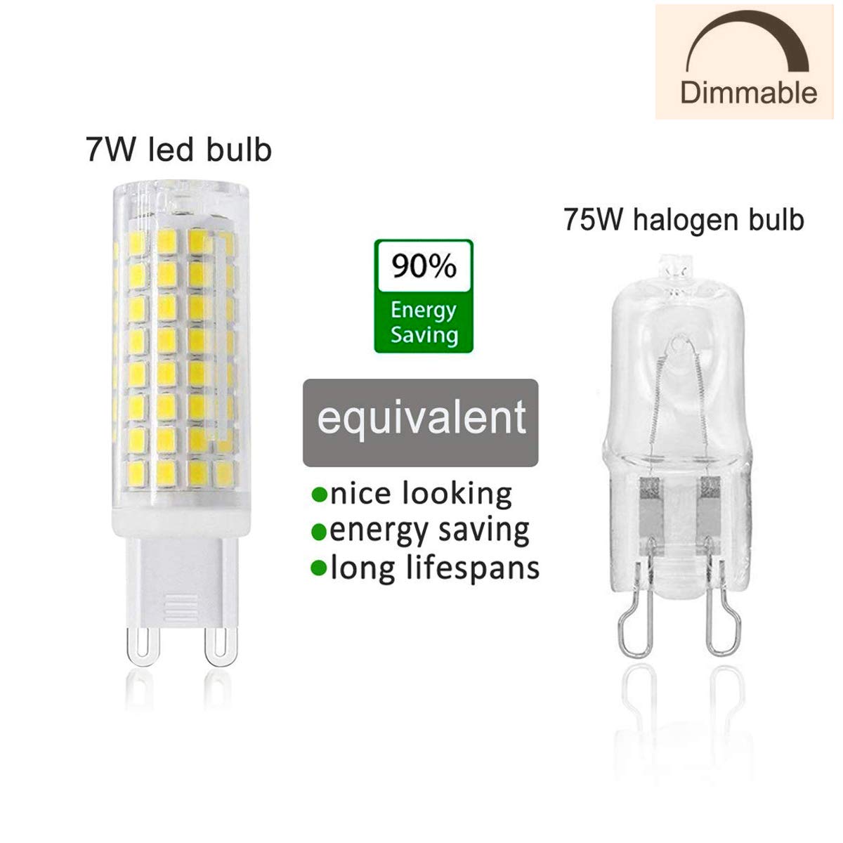 SYXKJ G9 LED Bulbs, 7W Dimmable, 75W Halogen Equivalent, 730LM, Daylight White, 4-Pack, AC120V, Ceramic