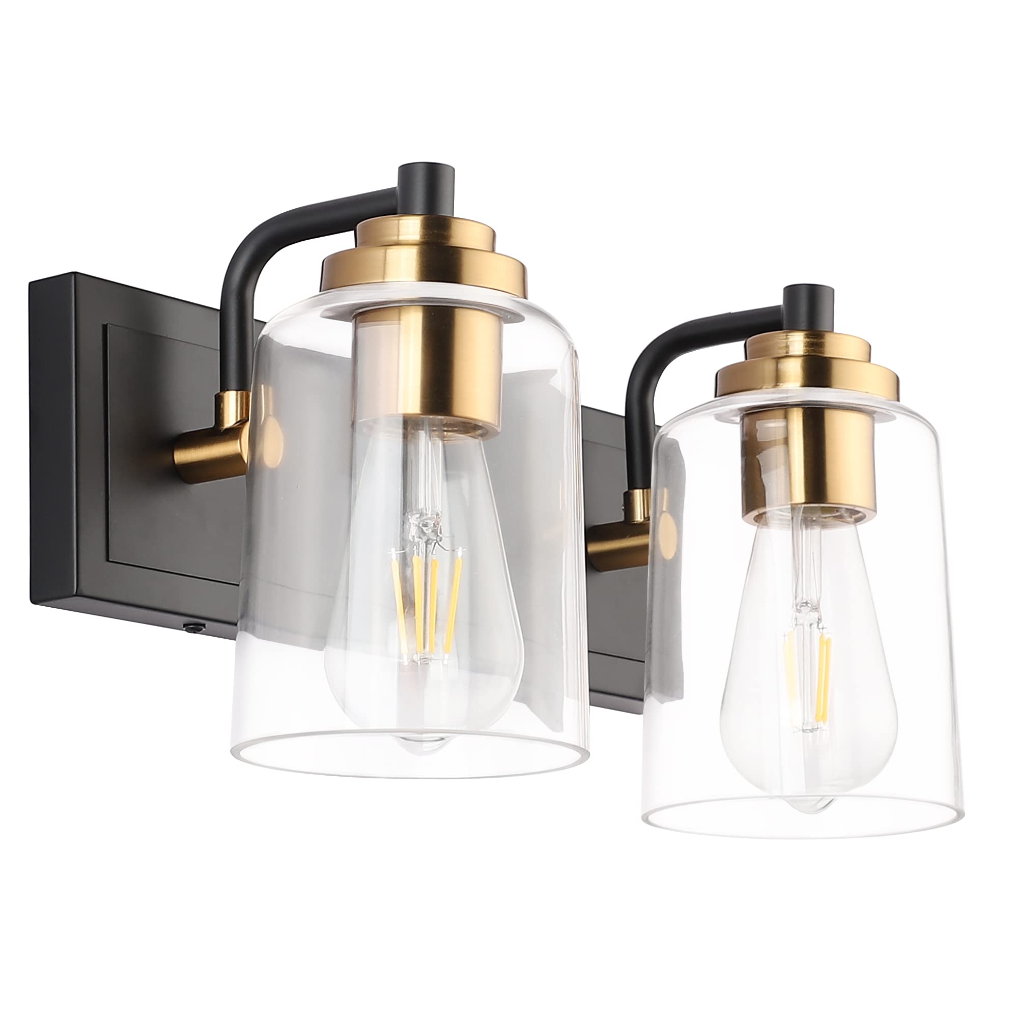 Solfart 20.1 Inch Black Vintage Bathroom Vanity Light Fixtures Fixtures With Modern Glass Globe Shade Metal Brass Wall Lamp 2 Li