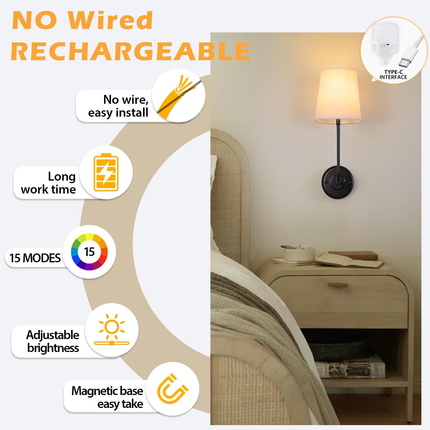 PASSICA DECOR Battery Operated Wall Sconces Set of Two, Rechargeable, Dimmable Bulbs, Remote Control, Black, Model U102-01-DP