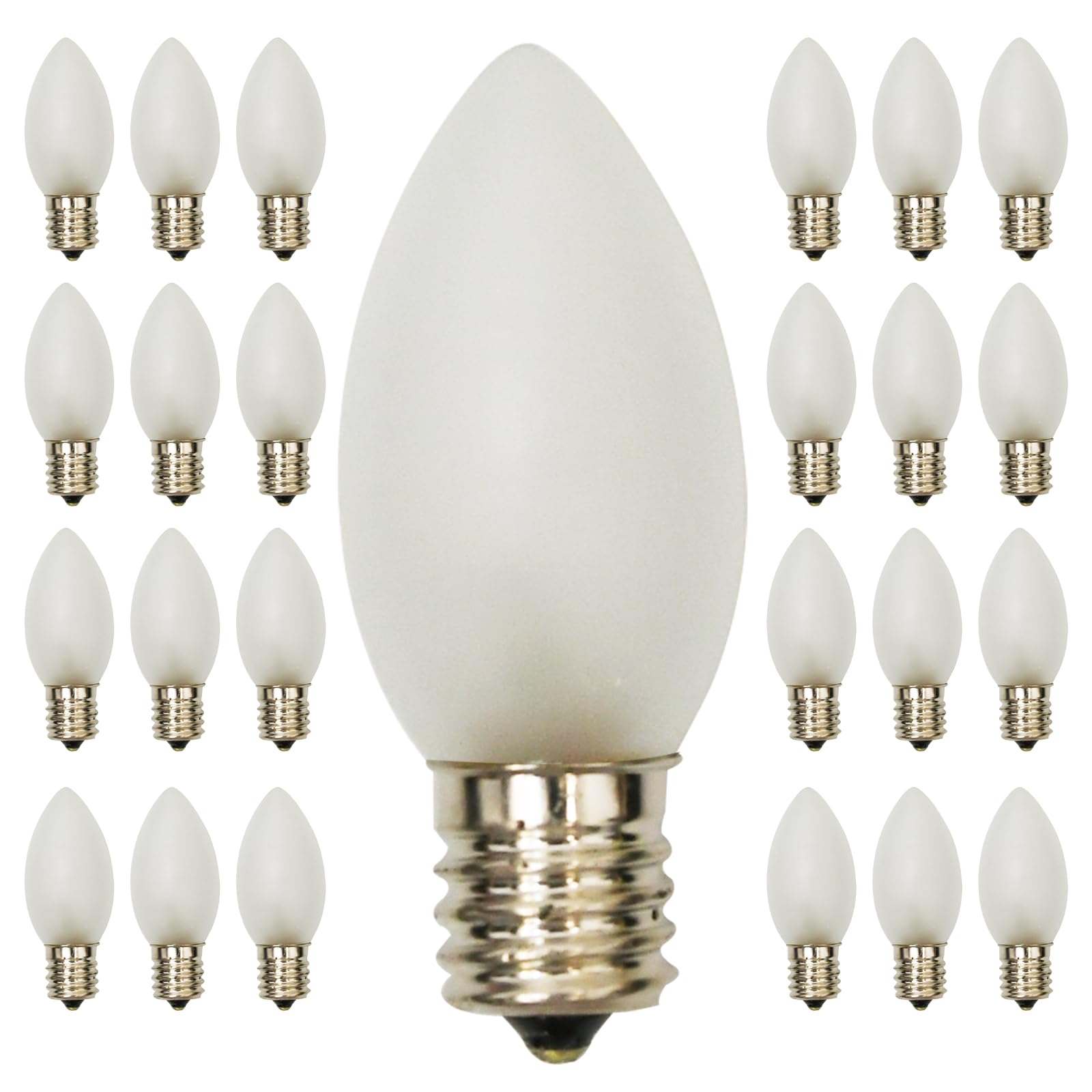 Doratale C9 Christmas Light Bulbs, Frosted White Glass, 7W Incandescent, 25 Pack, Indoor/Outdoor Use