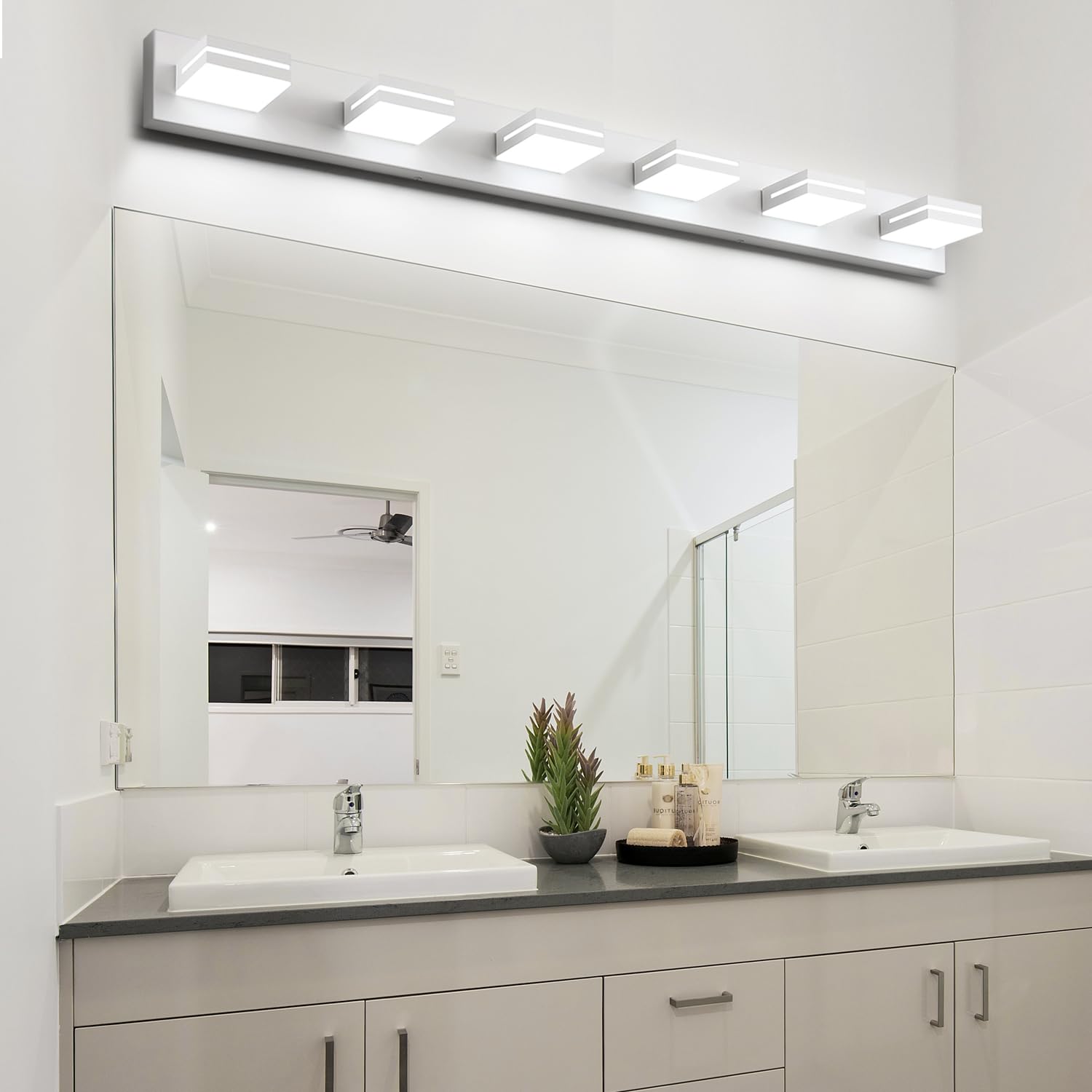 Sinerise Led Modern Bathroom Vanity Light Fixtures (6-Light  48-Inch)  Matte White Modern Acrylic Bathroom Wall Lighting Fixtures Over Mirror (Cool White 6000K)