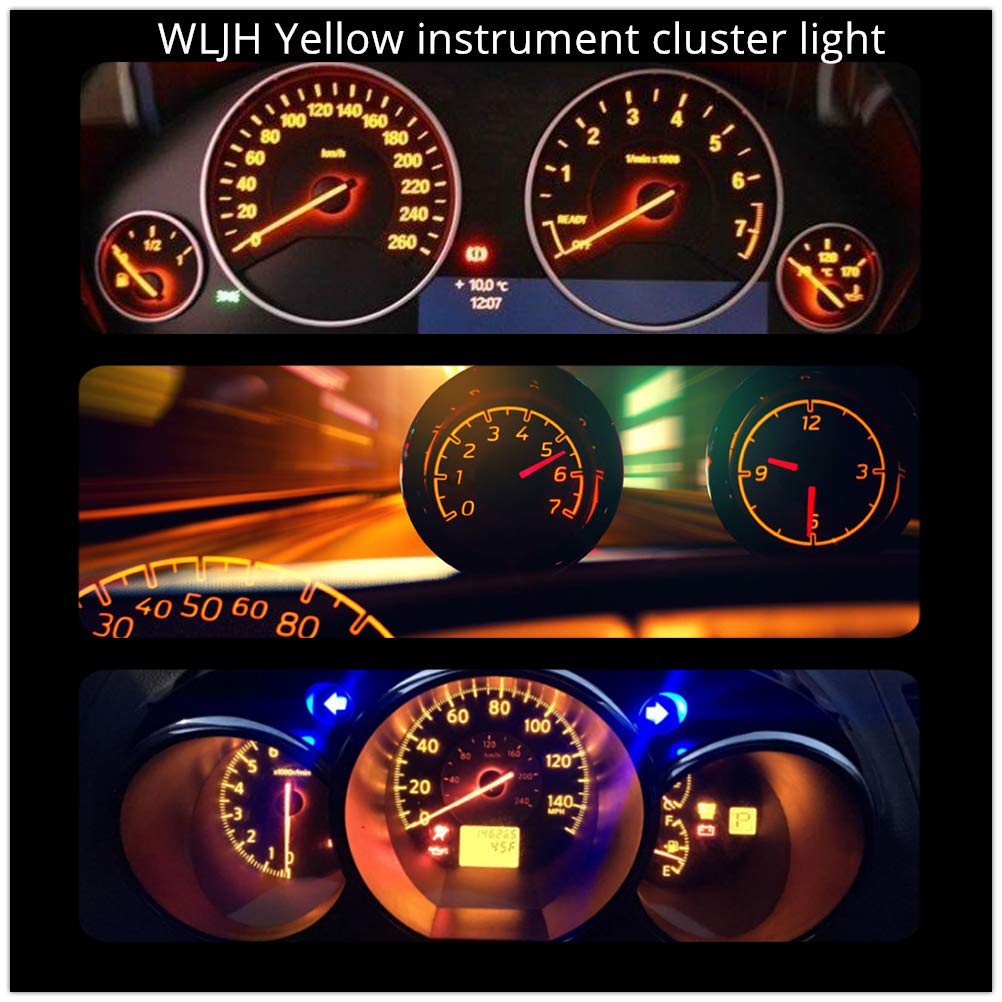 WLJH 74 LED Bulb Dash Lights, Super Bright Amber Yellow T5 2721 37 286 Wedge Automotive Gauge Light Kits, Pack of 20