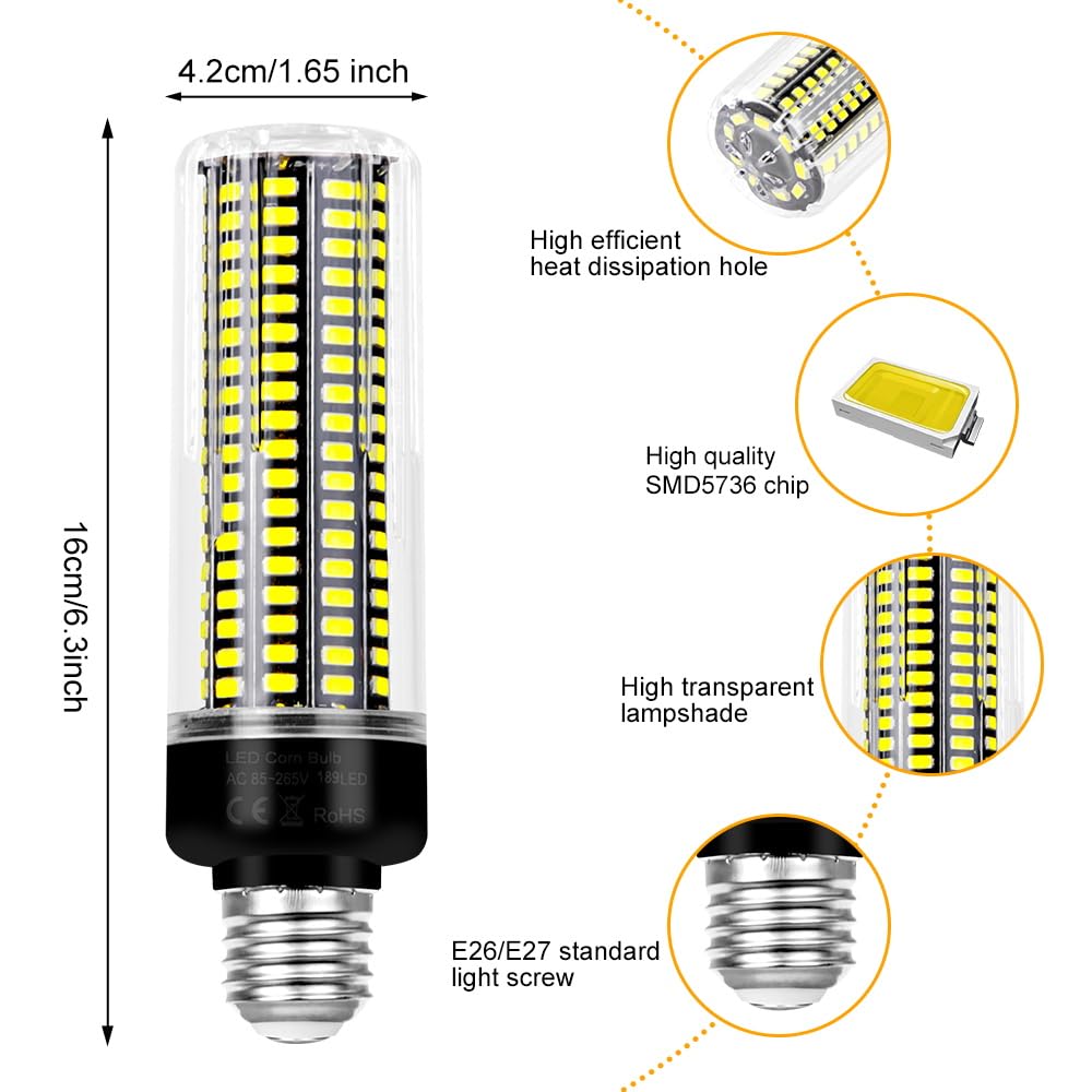 6Pack 350W Equivalent Led Corn Light 6000K Daylight Lamp Bulb 35Watts Super Bright 4041Lumen E26/E27 Medium Base Ceiling Fan Bul