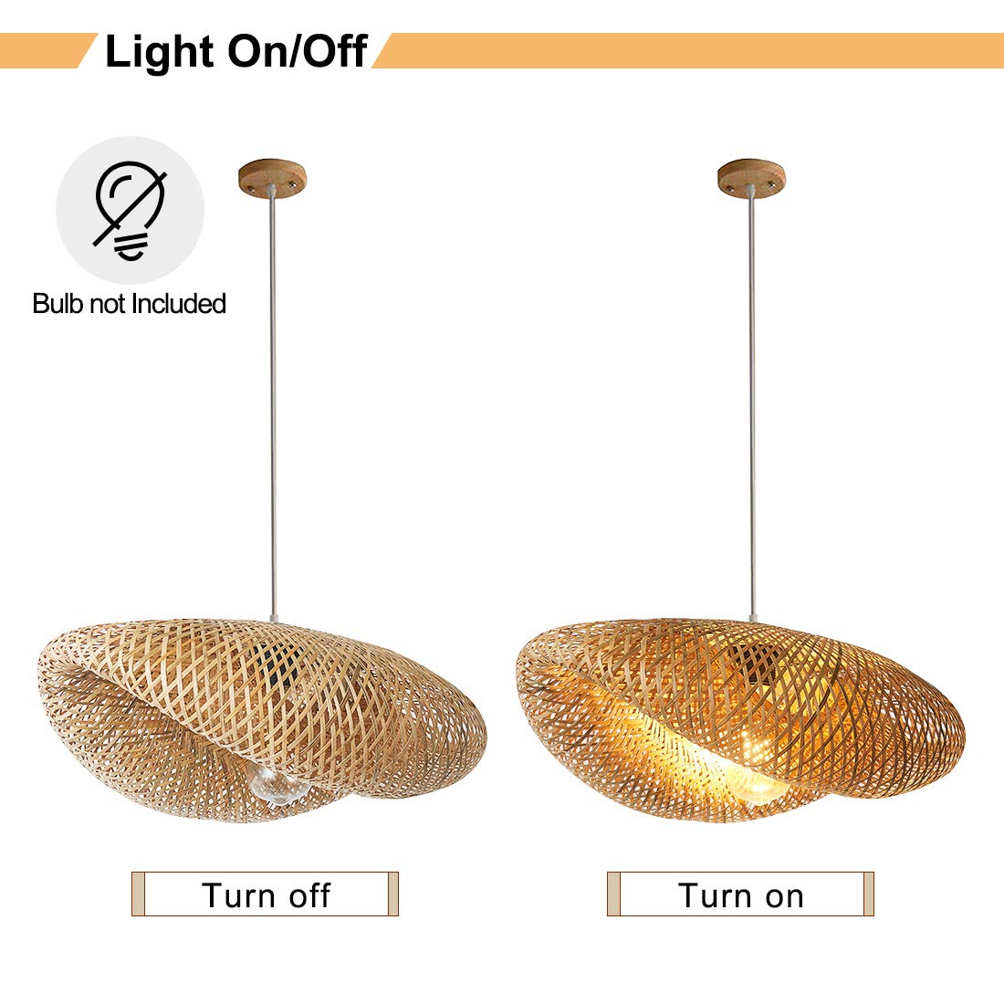 Farmhouse Bamboo pendant light fixture for kitchen island, Dining room, Hand-Woven Conch Bamboo Hanging Lamp, Creative Rattan Ch