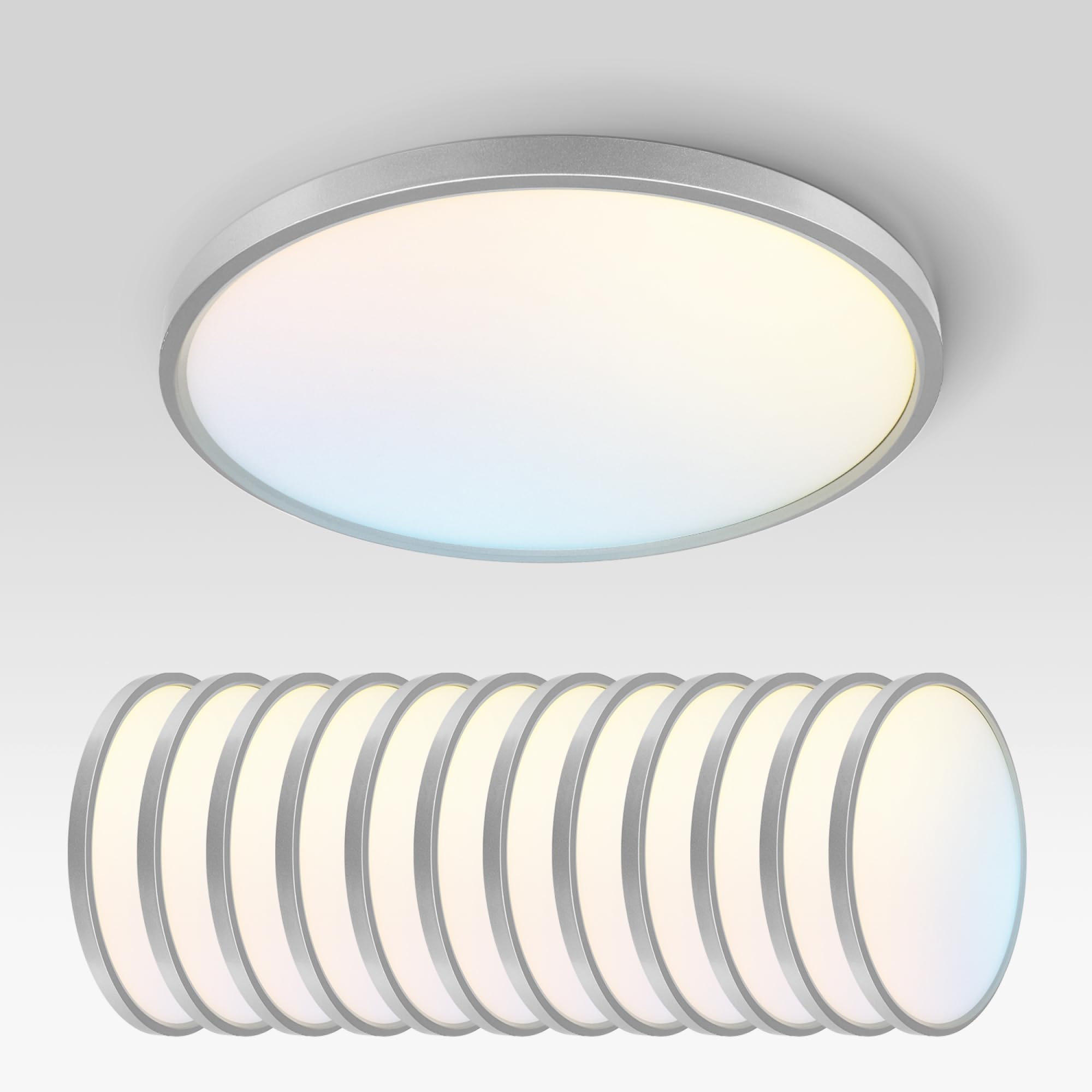 ASD LED Ceiling Light Fixture | Dimmable, 24W, 1900LM | 12in Round, Nickel | Model A-MPR-12D24NK | 12 Pack