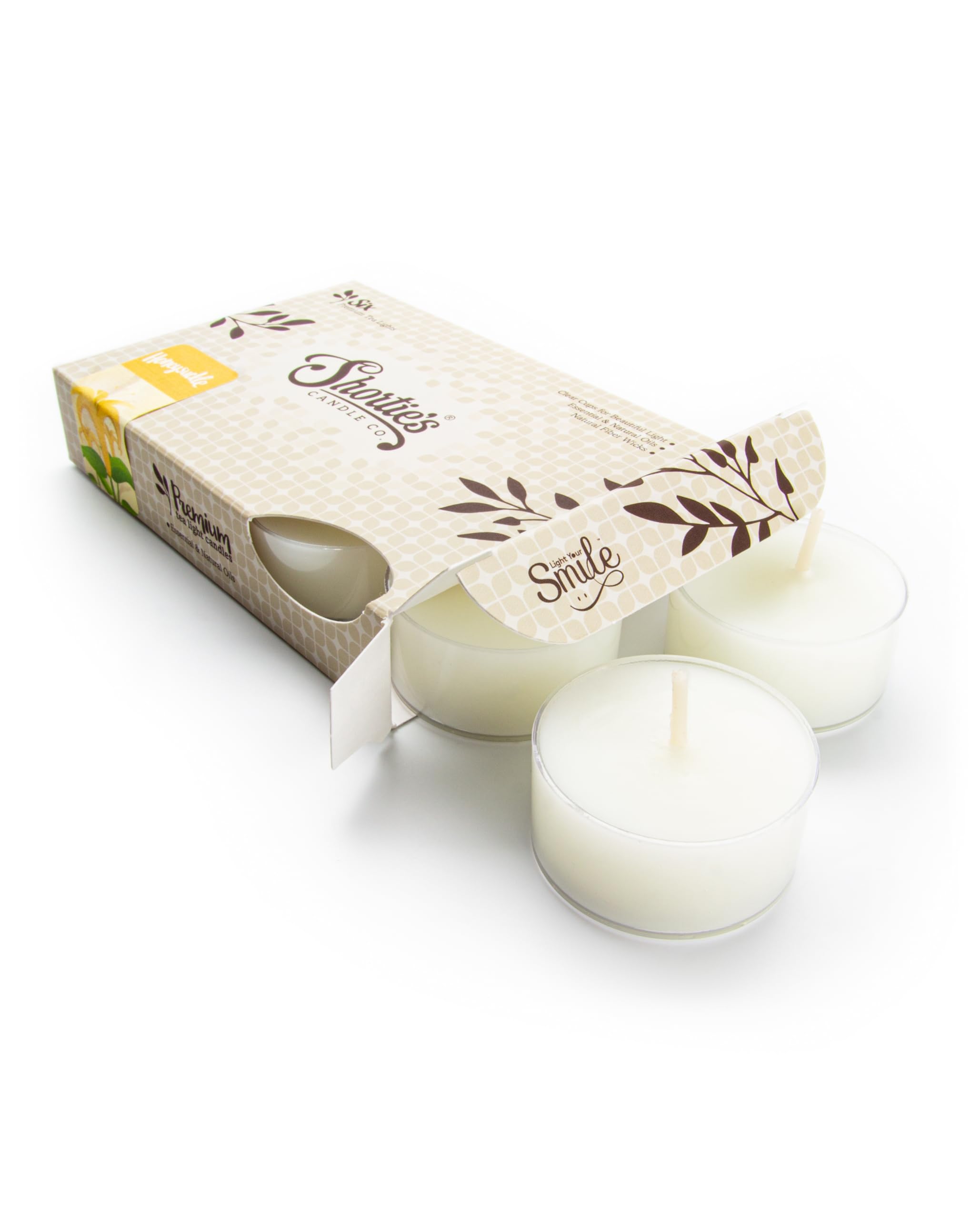 ShortieS Candle Company Pure Honeysuckle Tealight Candles - 6 White Paraffin Wax Lights - Highly Scented - Flower & Floral Collection