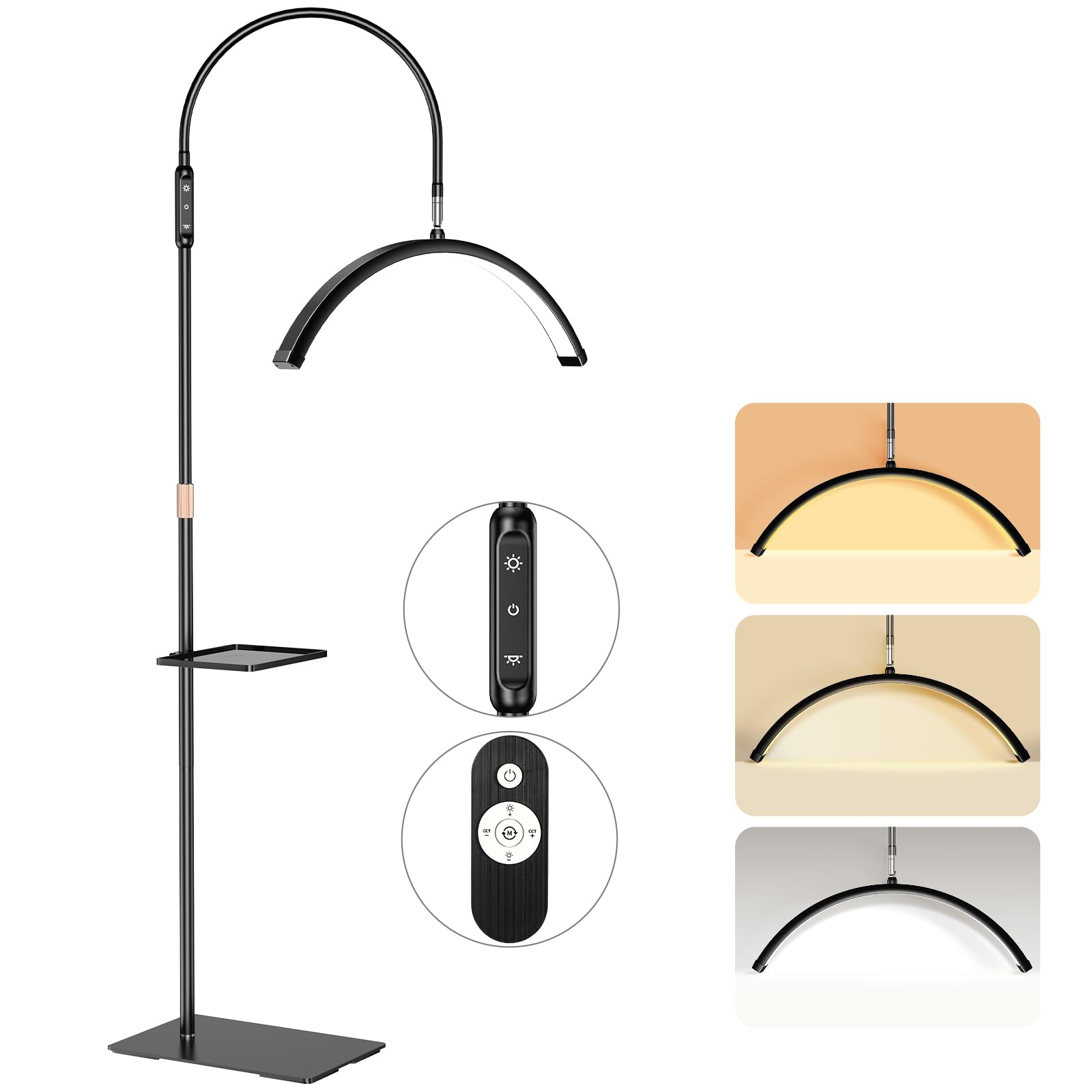 Mznoo Lash Light, 30W/3600LM Bright Half Moon Light for Eyelash Extensions, Nails and Tattoos, 23in Large LED Floor Lamp Adjusta