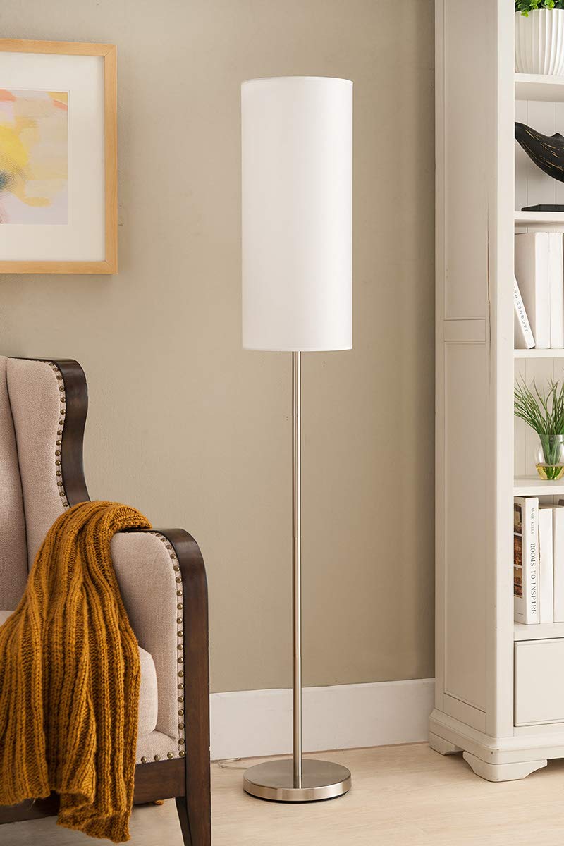 K & B Furniture L229 Floor Lamp - Brushed Nickel; White