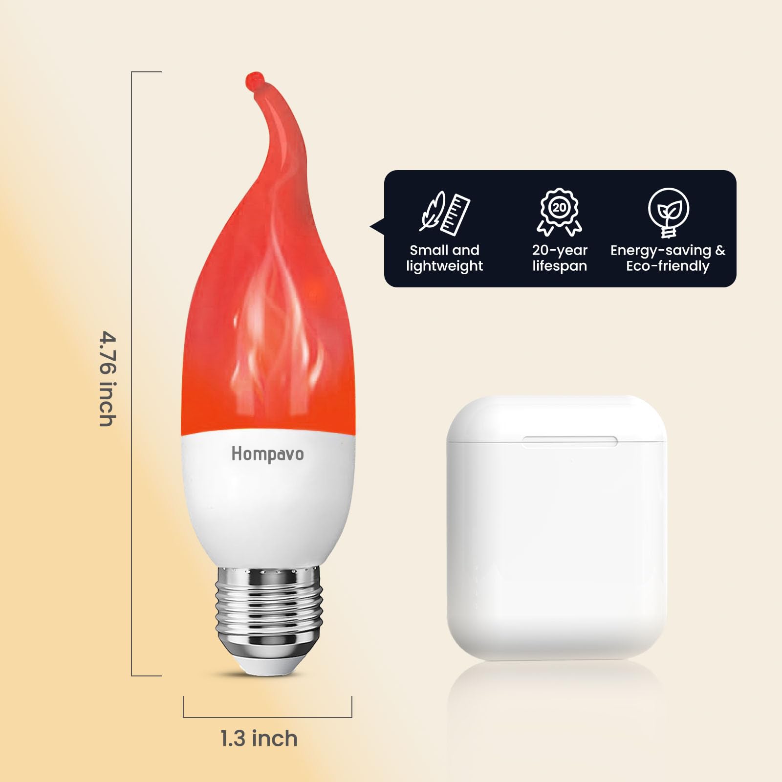 Hompavo LED Flame Light Bulbs, 3 Modes, E26 Chandelier Base, Red, 6 Pack, Model HPFLE26-LAHUA6 for Indoor & Outdoor Decoration