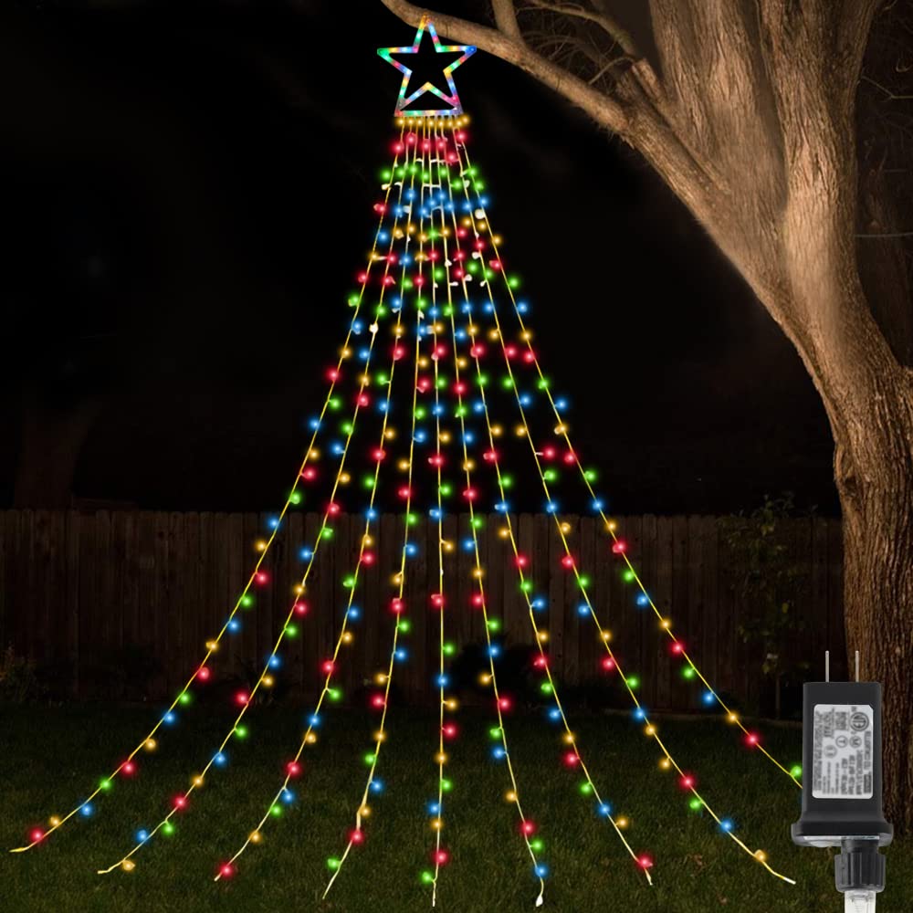 ZTX Color Changing Christmas Tree Lights Decorations Outdoor Star Lights,11Ft 320LED Star Christmas Lights,11 Lighing Modes, Mem