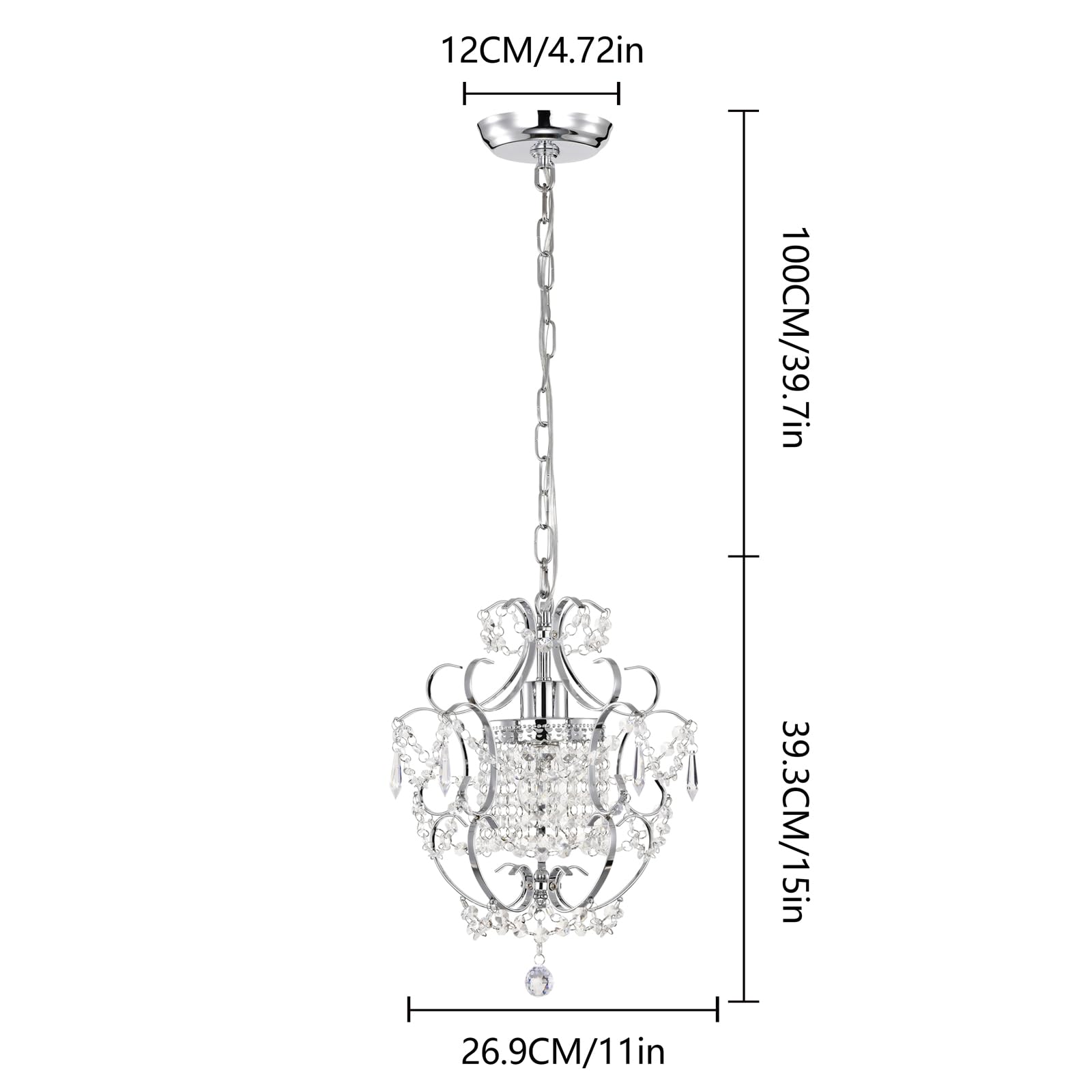 Small Chandelier For Bedroom, 90% Pre-Assembled Chrome Chandelier, Mini Acrylic Crystal Chandelier, 1 Light Pendant Light Fixtur