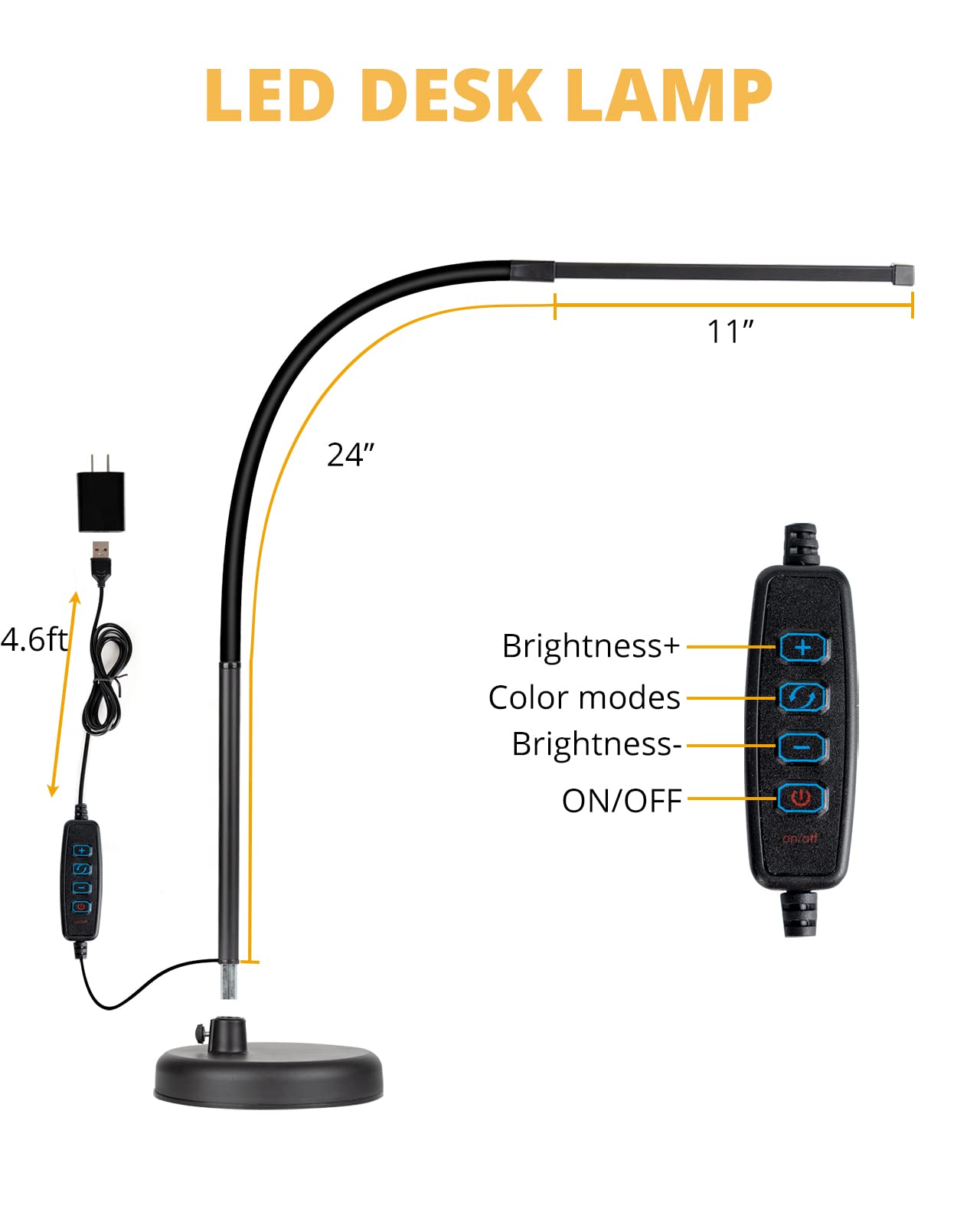 Civhom Led Desk Lamp, Swing Arm Architect Task Lamp With Long Flexible Gooseneck, 3 Color Modes, And Usb Adapter, Dimmable Desk