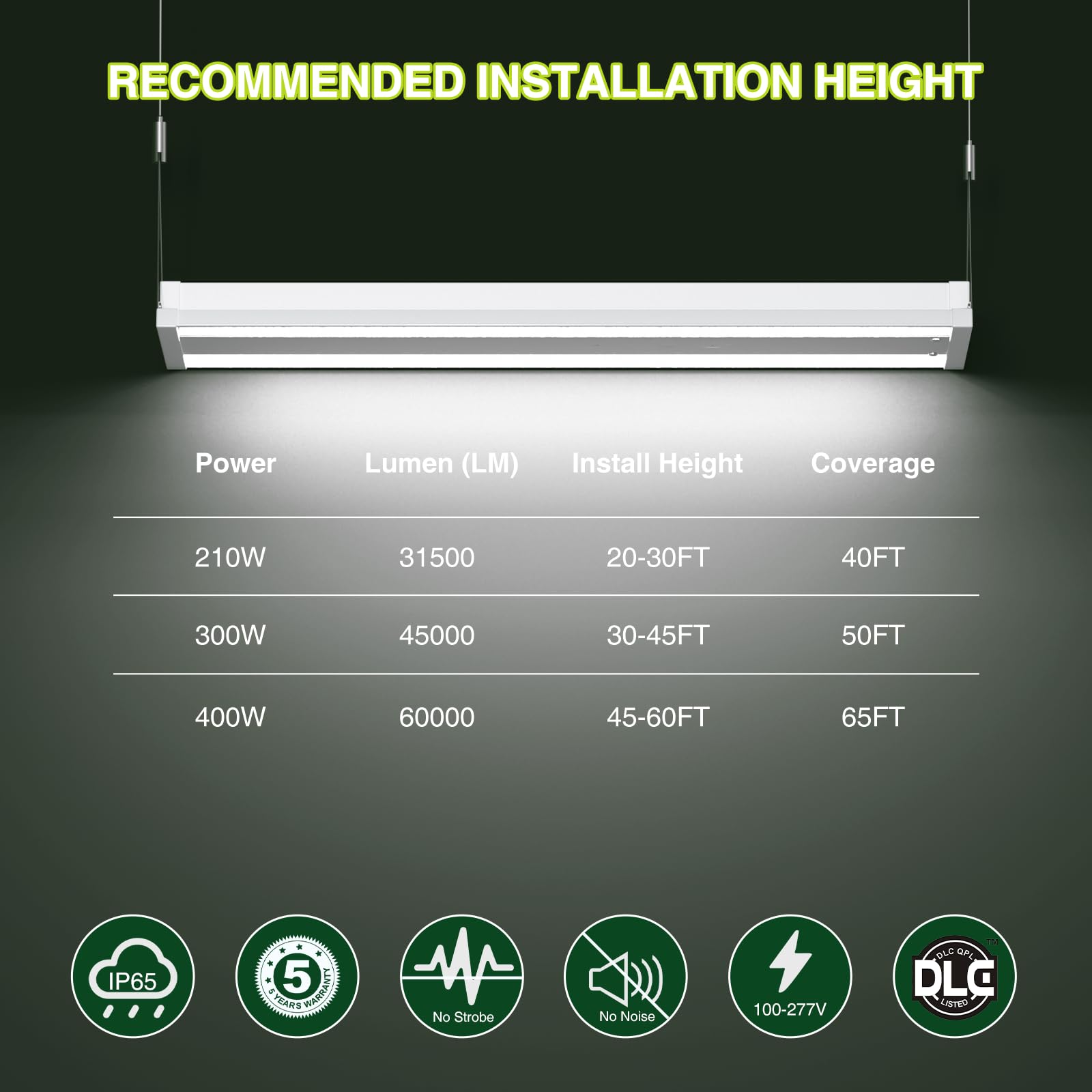 Yxl Led Linear High Bay Shop Light 210W  Larger Central Lighting Area  31500Lm  120-277V  0-10V  5000K  Commercial Linear High Bay Led Shop Lights For Warehouse Industrial Garage Workshops  Ul