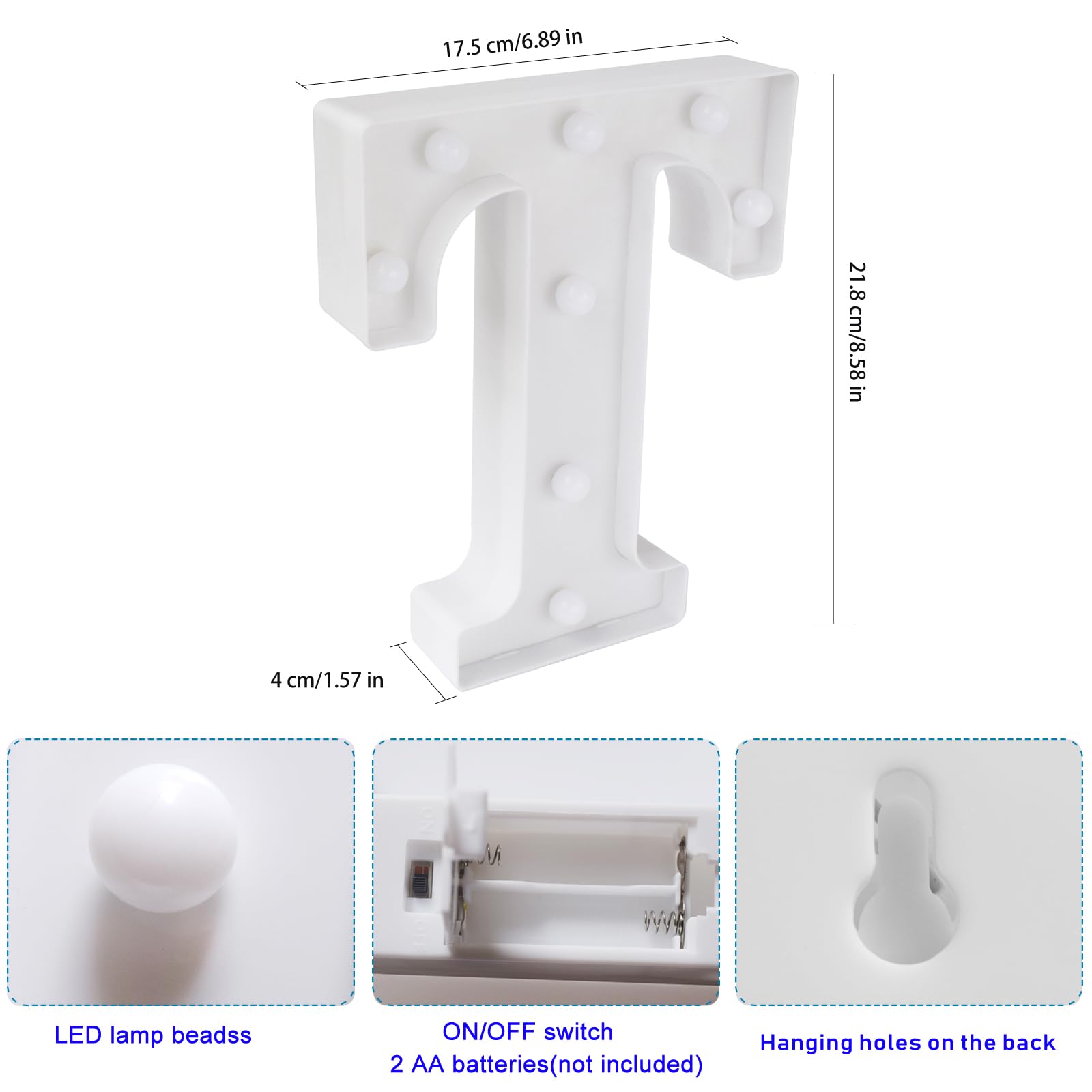 LED Marquee Light Up Signs, Battery Powered Color Changing for Wall, Bedroom - Remote Control RGB Letter T