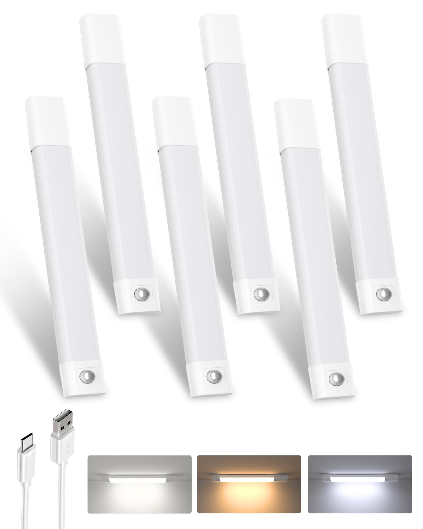 EZVALO Under Cabinet Lighting, 50 LED Rechargeable Under Cabinet Lights Wireless, 3 Color Temps 11.8in Motion Sensor Light Indoo