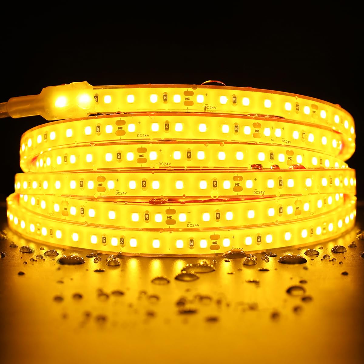 SLL HUT SuperlightingLED DC24V Warm Amber Gold Sauna LED Tape Light 2000K  5m 16.4ft Long Dense 600 LEDs Flexible Customizable High-Heat Resistant LED Band Lights IP68 Submersible (Amber Gold)