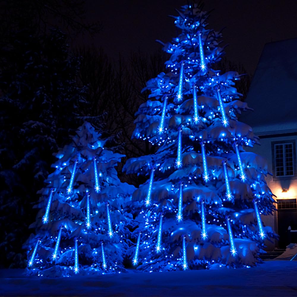 Aokudoni Blue Christmas Icicle Lights, 16 Inch 8 Tube Outdoor, Ul Certified Led Connectable Decorations For Yard Porch Party Gar