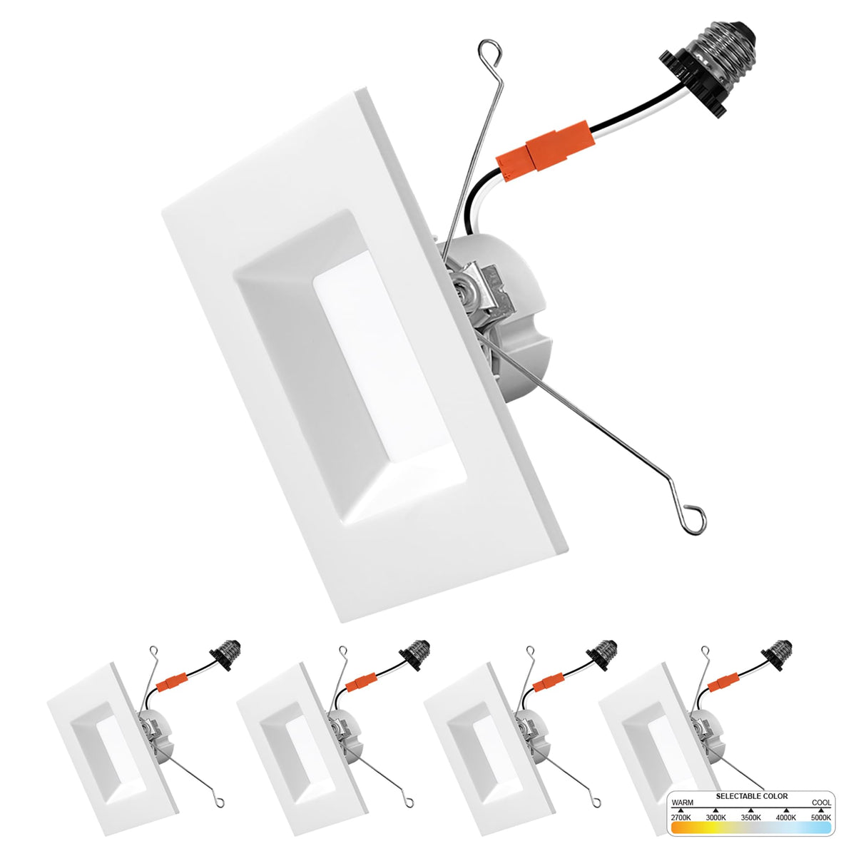 NUWATT 4 Pack, 5/6 Inch Retrofit LED Square Recessed Lighting, 5CCT 2700K/3000K/3500K/4000K/5000K Selectable, 1100 Lumens 14W, D