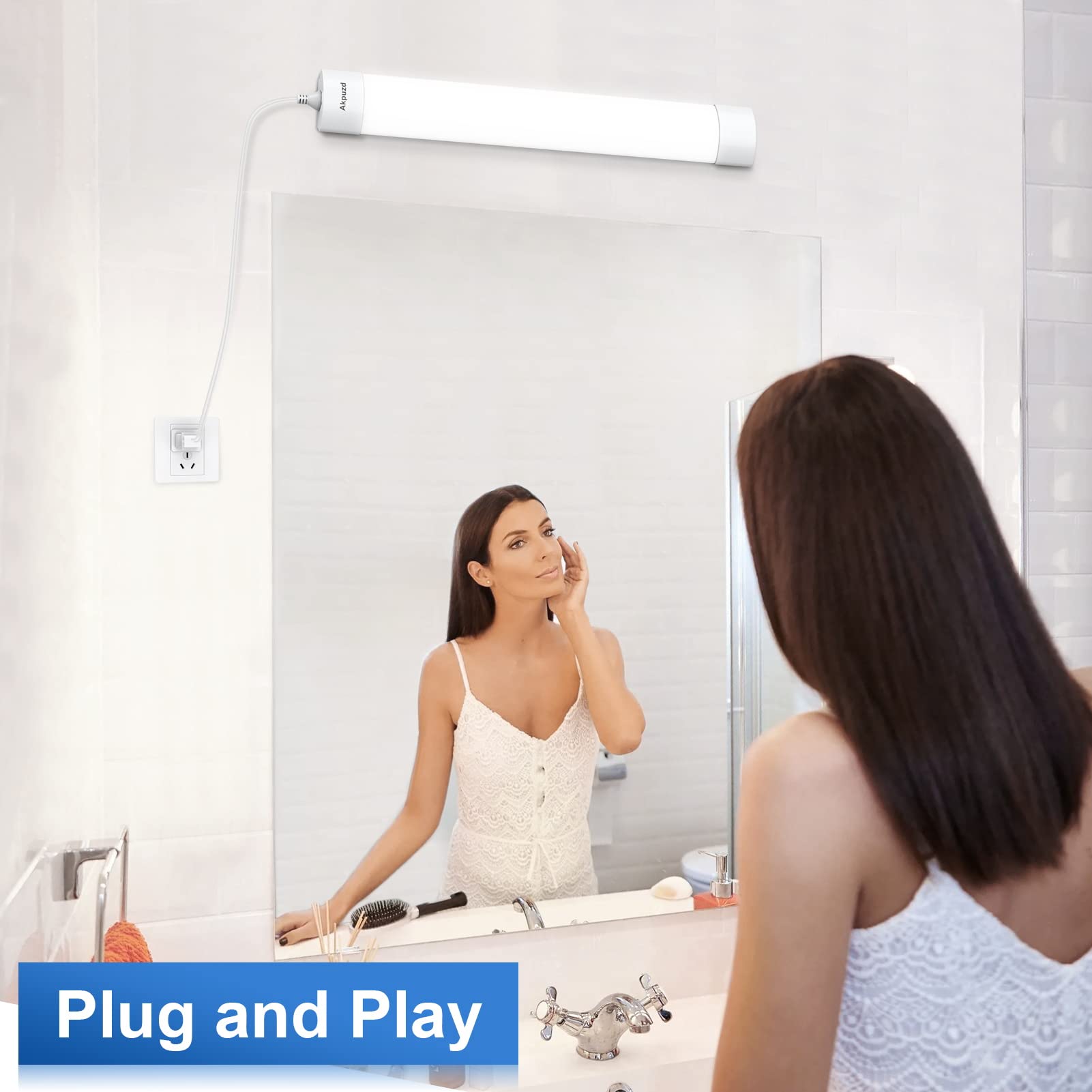 Akpuzd 2Pack Plug In Ceiling Lights, 2Ft Plug In Light, Ip66 Waterproof 18W Led Tube Light With No/Off Switch, 2000Lm Led Closet Light, 5000K Led Lights For Kitchen, Bathroom, Garage, Vanity...