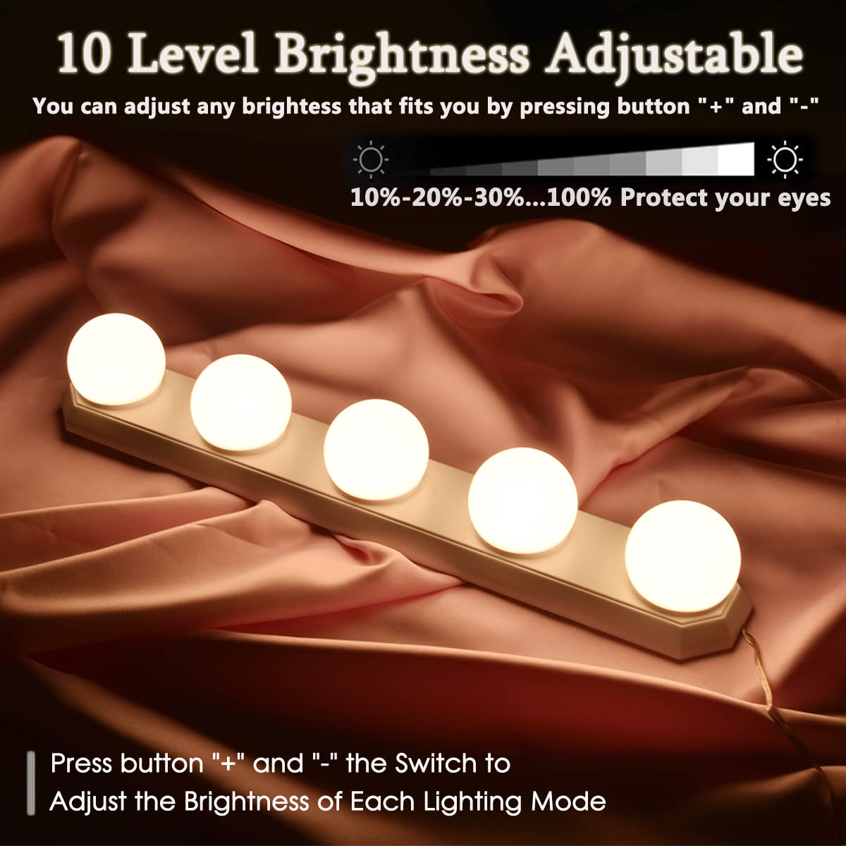 HELOIE Portable LED Makeup Light - Adjustable Dimmable Vanity Lights with 3 Color Modes, White, Model UML-5
