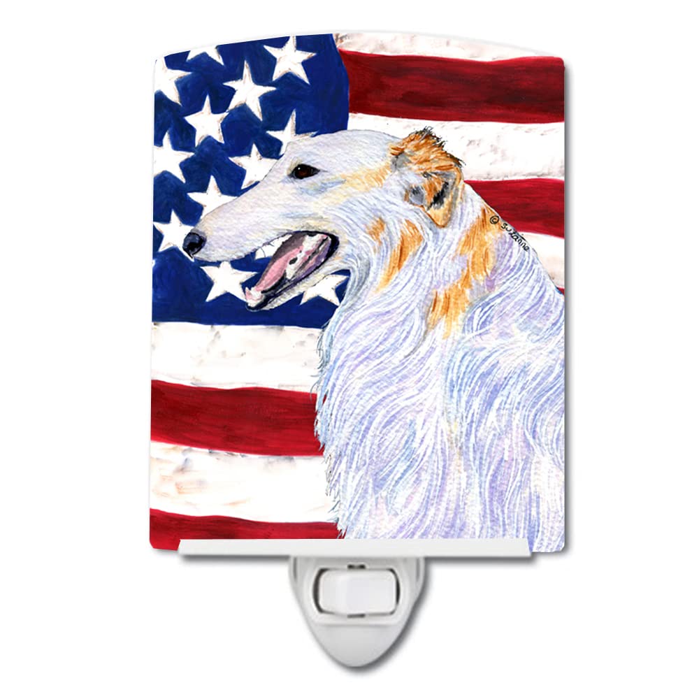 Carolines Treasures Ceramic Night Light, USA American Flag, Borzoi, 6x4x3 inches, Model SS4231CNL, Ideal for Bedroom and Bathroom