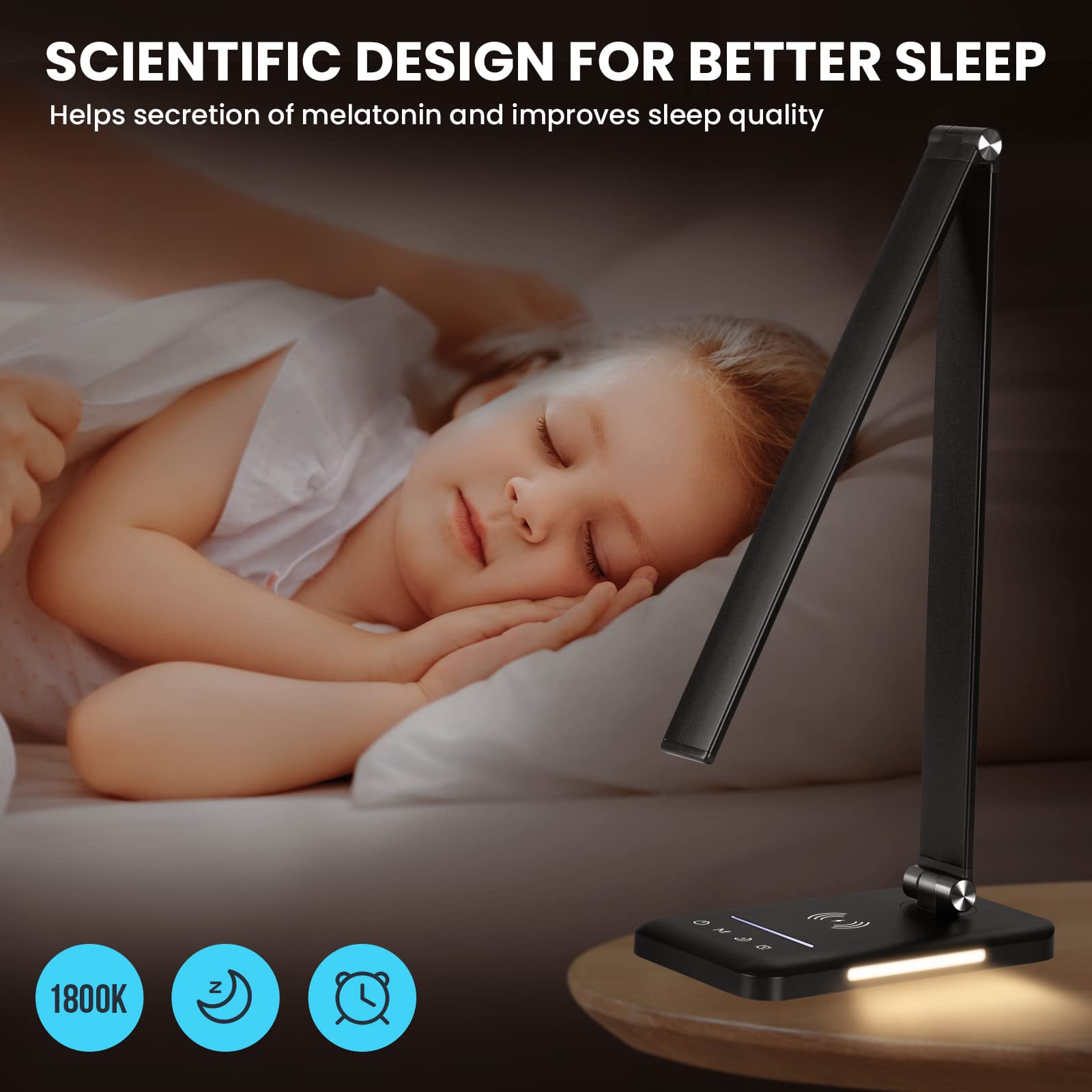 Jostic Led Desk Lamp With Night Light, Fast Wireless Charger, Usb Charging Port, 10 Brightness, 5 Color Modes, Dimmable Bedside