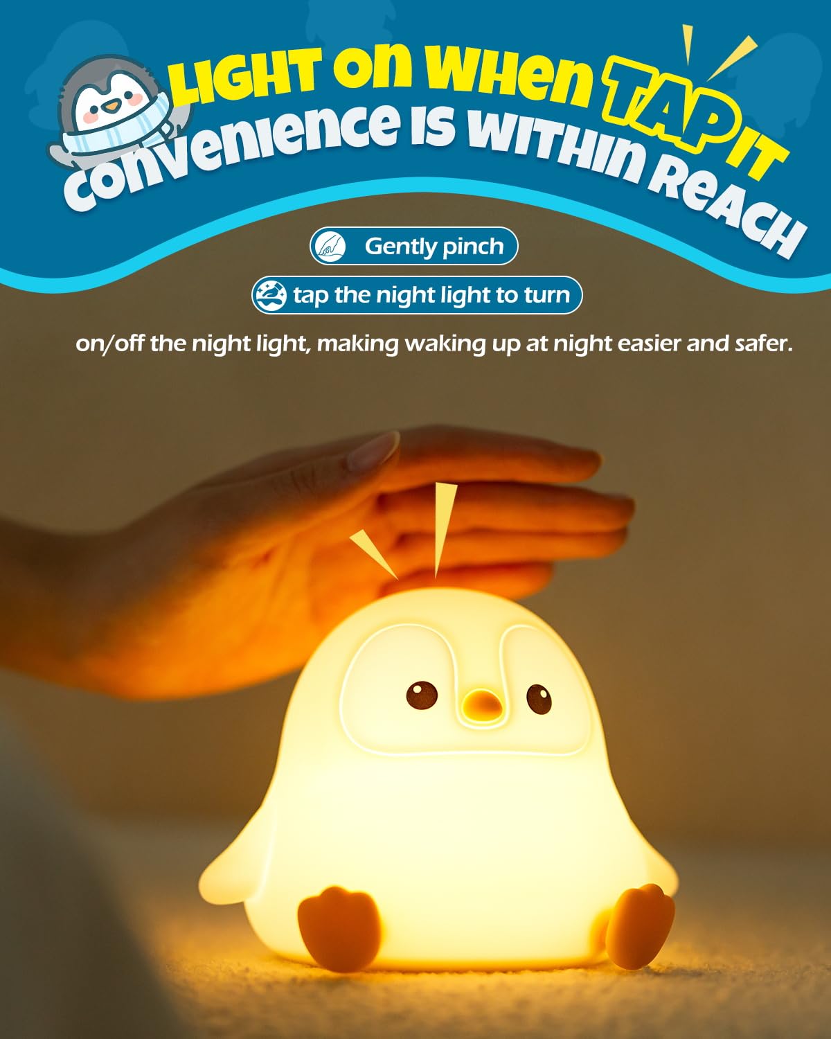 Cute Penguin Night Light  Animal Lamp  Food Grade Silicone  Rechargeable  2 Level Dimmable  Squishy Nursery Nightlight For Desk Decor  Funny Gifts Stuff For Boys Girls Baby  White Elephant Gifts