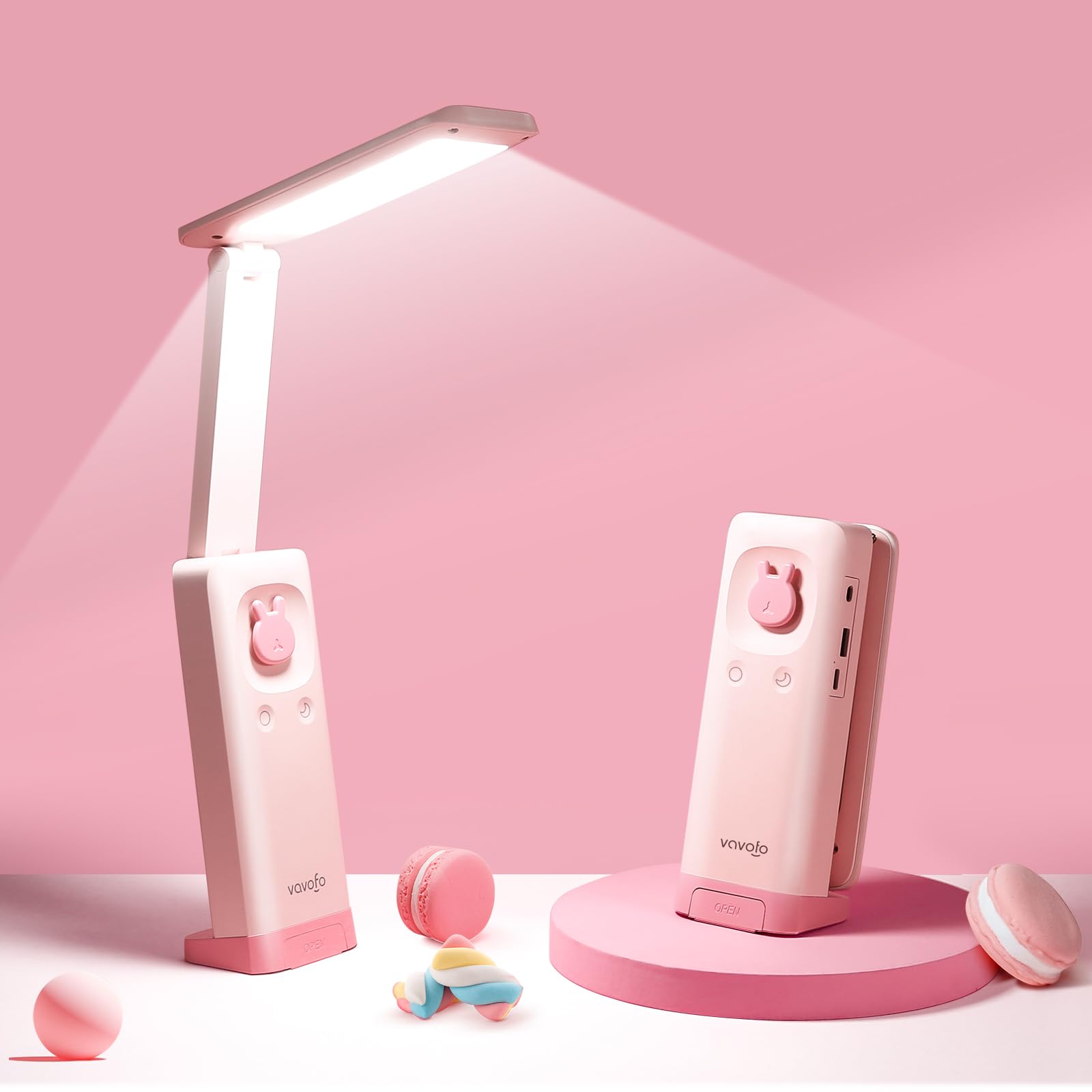 VAVOFO Desk Lamp KM-6779A, Foldable, Battery Powered, 6000mAh, USB C Rechargeable, Pink