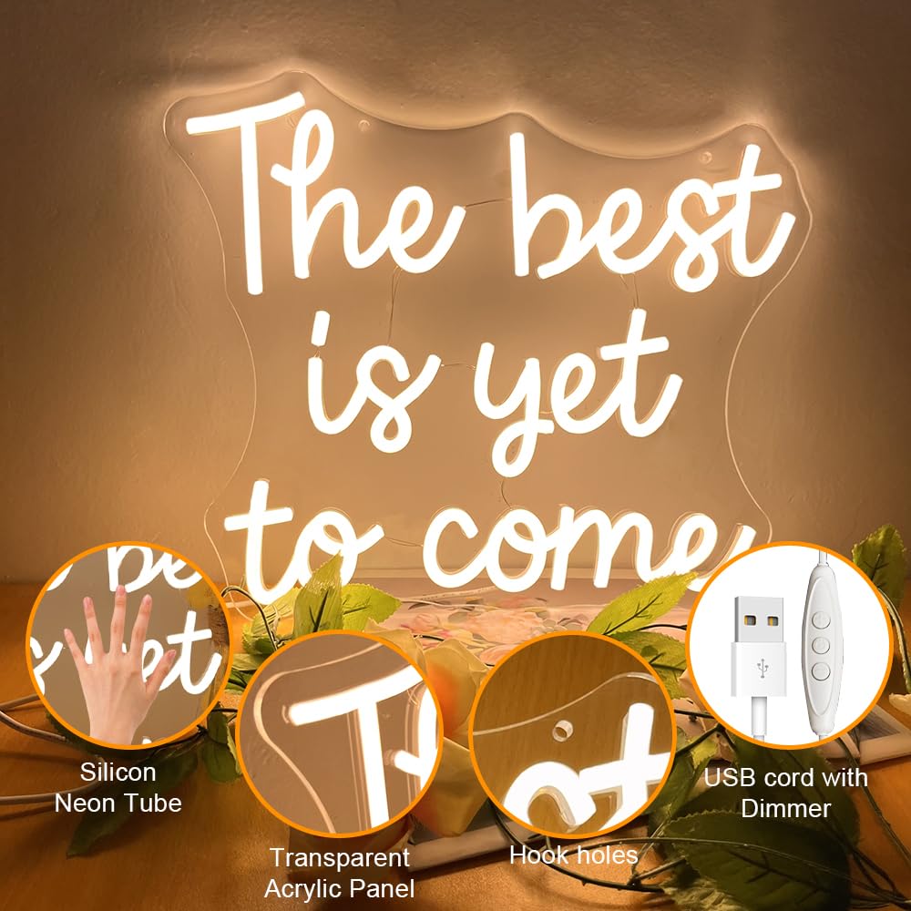 The Best Is Yet To Come Neon Sign Graduation Neon Lights For Backdrop Home Wall Art Office Wedding Birthday Party Kids Room Classroom Decor Prom Graduation Party Women Teens Gifts