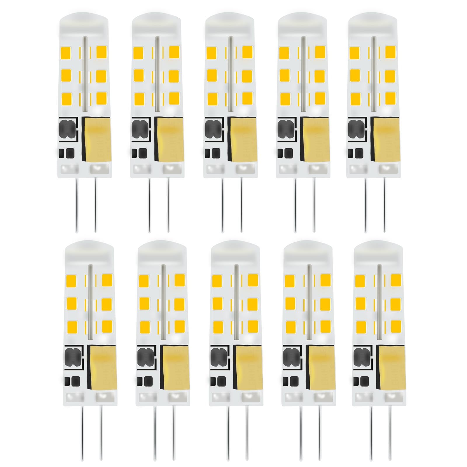 Hekmazon 10Pcs G4 Led Bulbs 3W Ac/Dc 12V 20W 30W Halogen Bulb Replacement Jc Bi-Pin Base Warm White 3000K G4 Landscape Bulbs