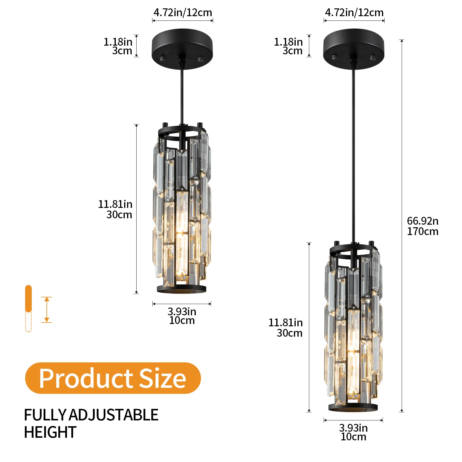 Lmqnine Black Pendant Lights 3-Pack Mini Crystal Chandelier For Kitchen & Dining Room