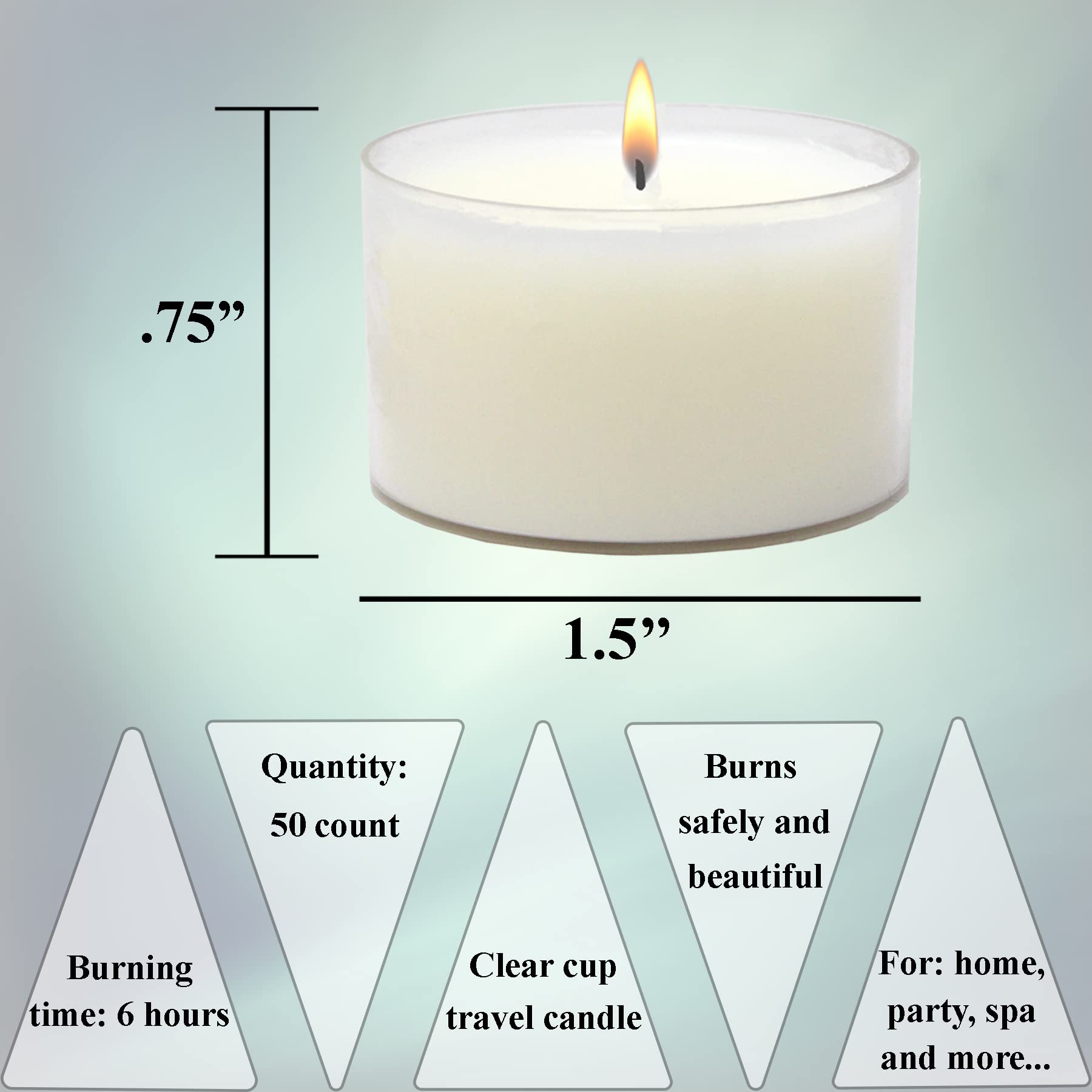 Clear Cup Tea Light Candles Unscented 6 Hour Long Burning Time (50 Pack) Tealight Candle