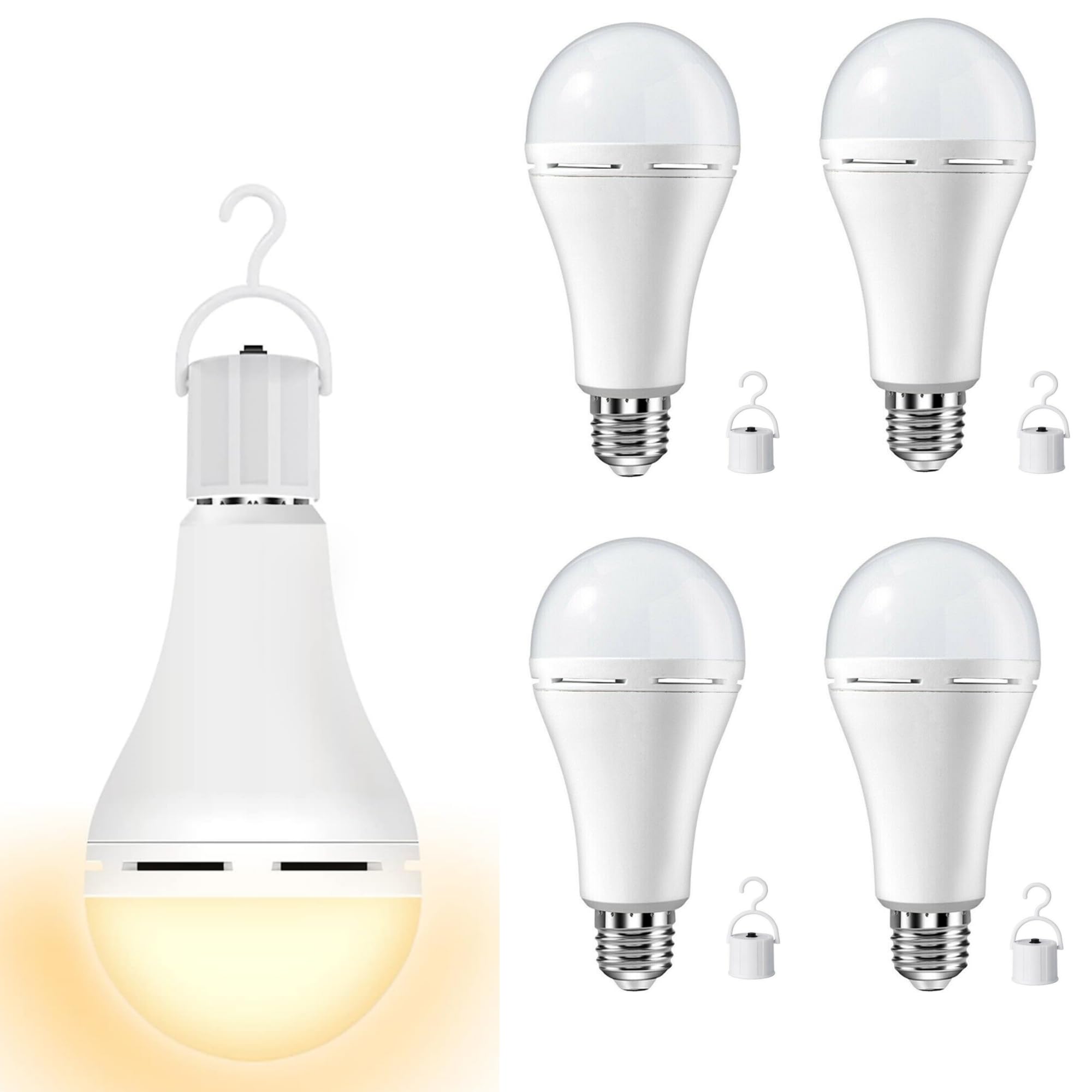 NOTOC Rechargeable LED Light Bulbs 9W 600 Lumen Warm White Pack of 4, Model NOTOC-A19D-3000K, Battery Operated, ABS Material