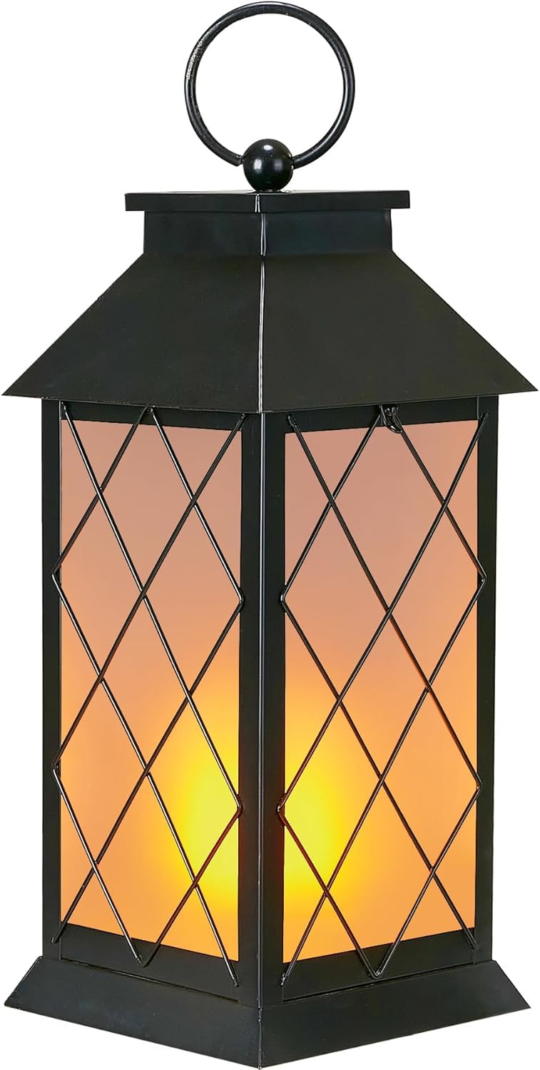 anyperfect 18 Solar Lanterns Outdoor Waterproof, Glass Solar Flickering Flame Lantern Large Hanging Solar Lantern Metal Decorati