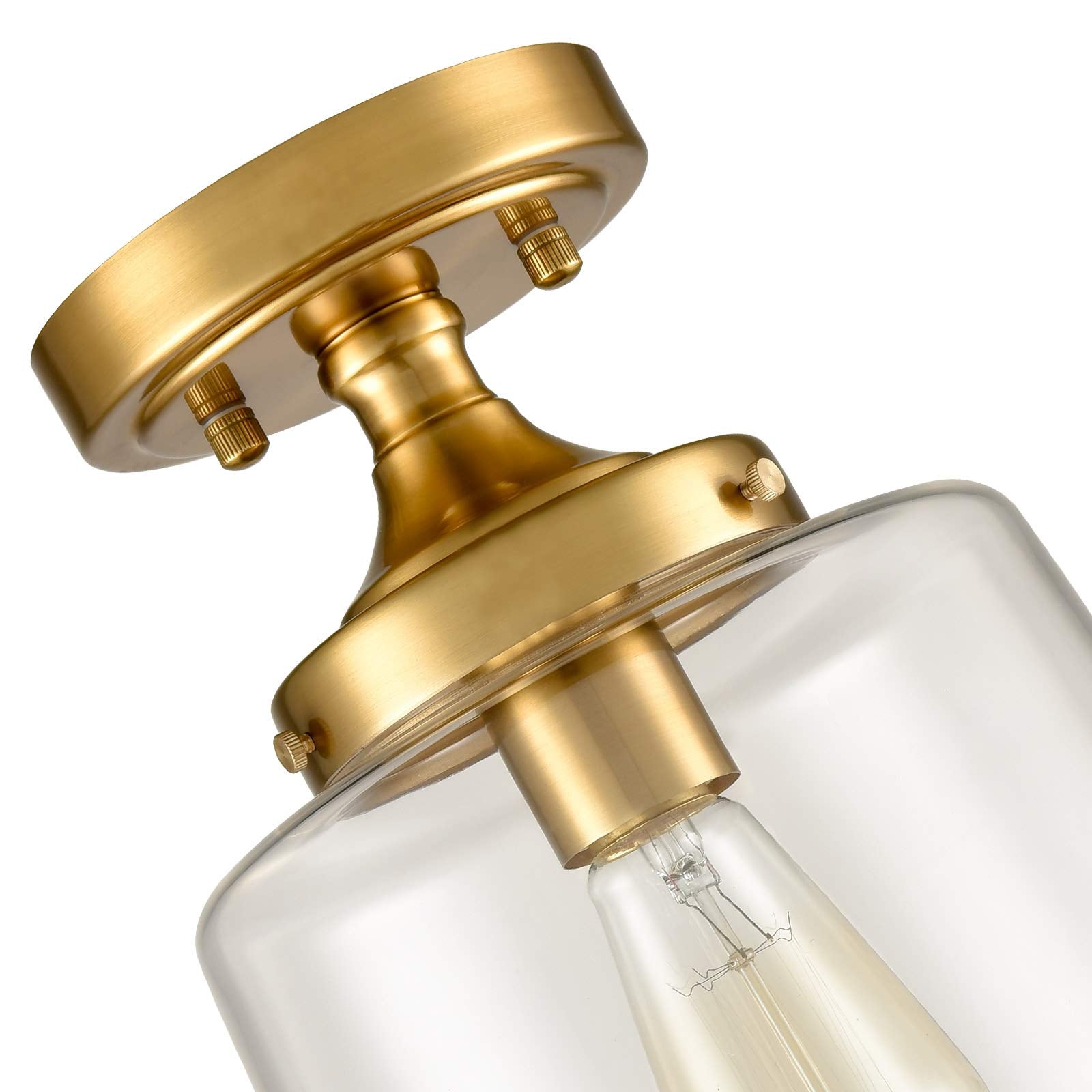 YUBOLE Mid-Century Brass Glass Ceiling Light Fixture, Semi Flush Mount, Gold Finish, Model B7160CU-J