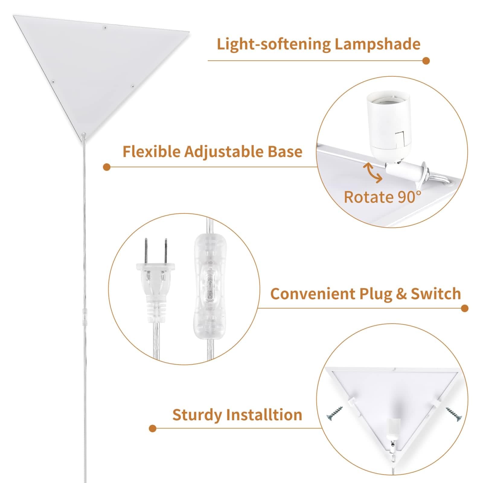 haultop Corner Light - Modern Triangle Ceiling Lamp, Acrylic Shade, 1-Pack, White for Living Room, Office, Bedroom