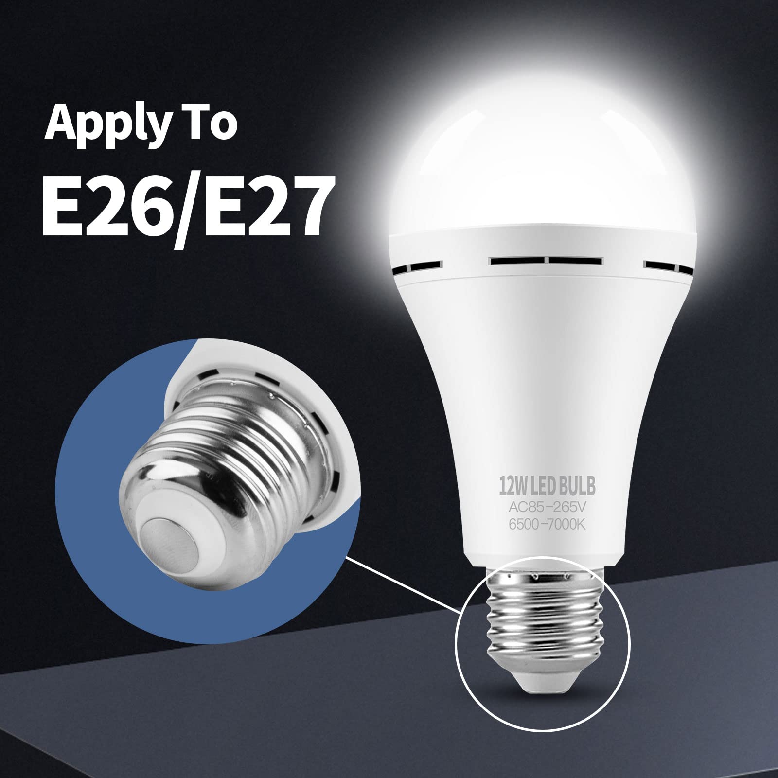 TFOI Rechargeable LED Light Bulbs 12W 800LM Daylight White 4 Pack - Battery Operated for Home Power Outages, Camping, and Reading