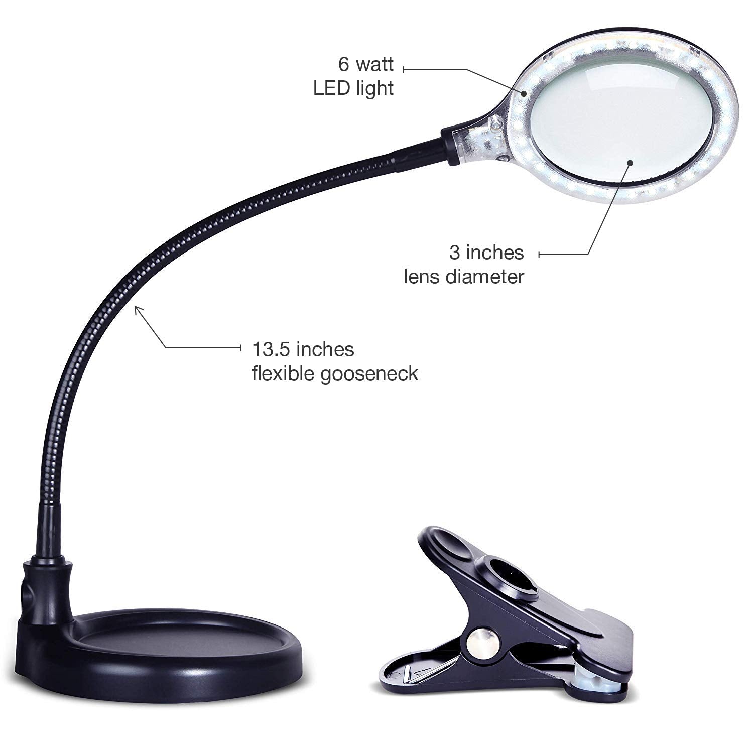 Brightech LightView Pro Flex 2-in-1 Magnifying Desk Lamp, 1.75x Magnifier, Adjustable, Black, Model FBA_LTV2IN1-BK