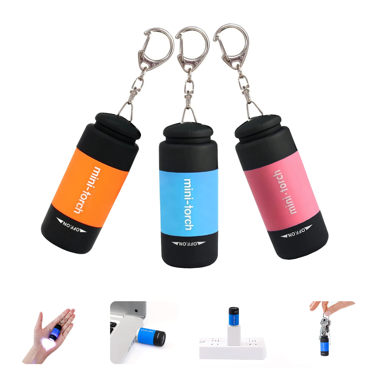 Tileon Mini Keychain Light - Usb Rechargeable Waterproof Flashlights, 3 Pack For Kids & Family