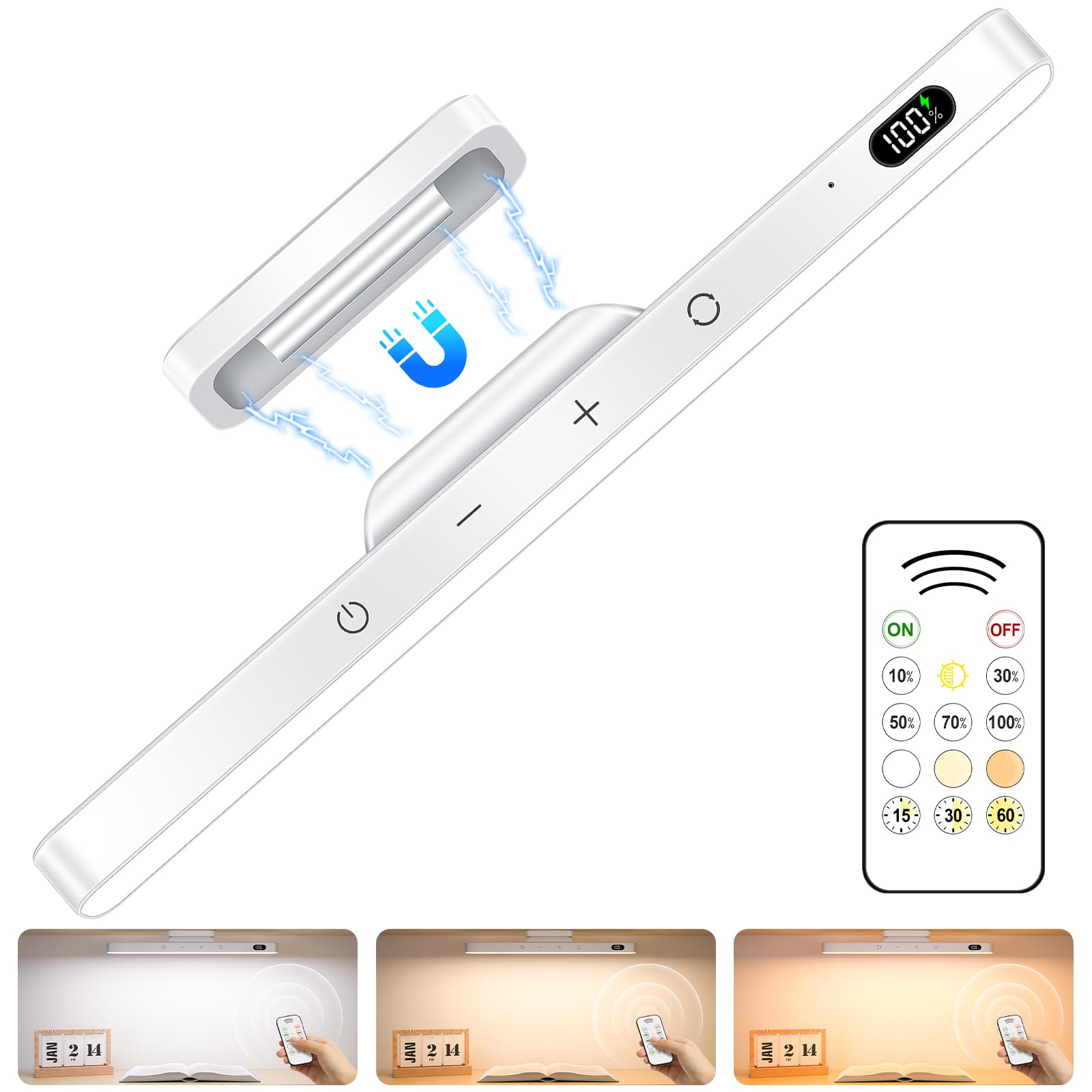 Ferswe 3W Rechargeable Light bar with Remote Control,3 Color Adjustable Mirror Lights,2000mAh Battery Makeup Light,Touch Light W