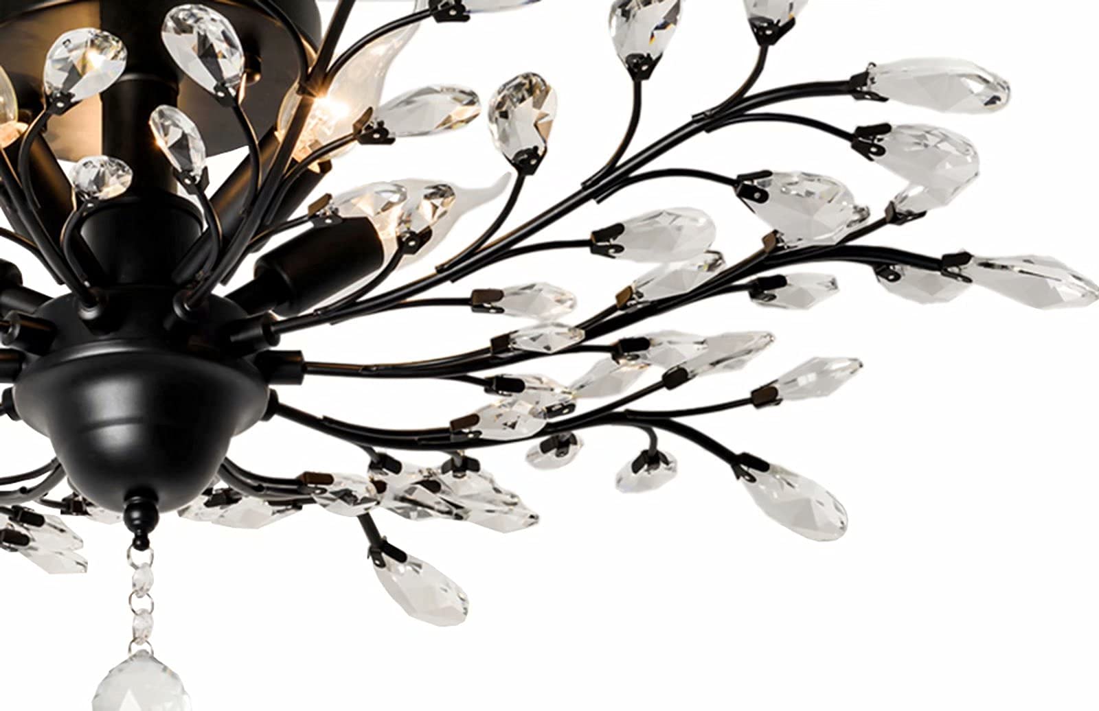 SEOL Chandeliers Large Crystal Branches Flush Mount Light 5 Light 200W Black 31.5in Dia Model SLP1801PAPA