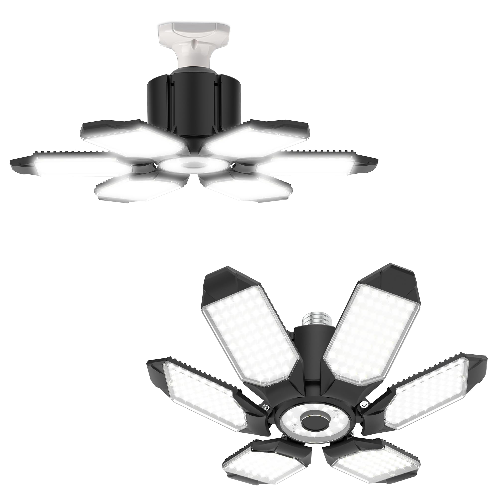 BRAINIAC 150W LED Garage Light Bulb with 6 Adjustable Panels, E26/E27 Screw in Shop Light Ceiling Light for Garage Workshop Barn