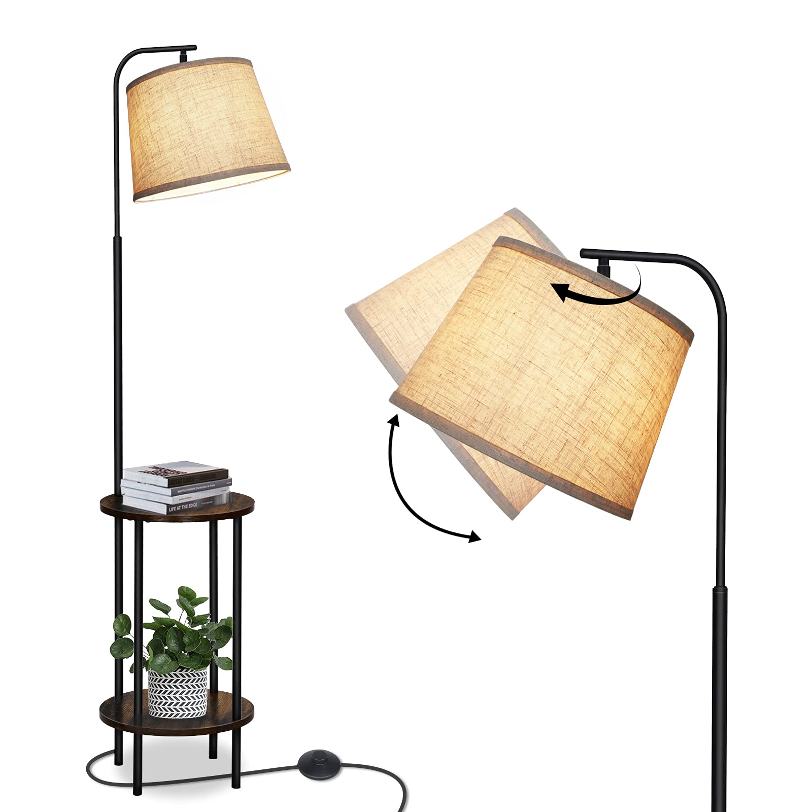 DEWENWILS Floor Lamp with Table Attached, Farmhouse Narrow Nightstand, Wooden End Side Table Floor Lamp, Adjustable Reading Lamp