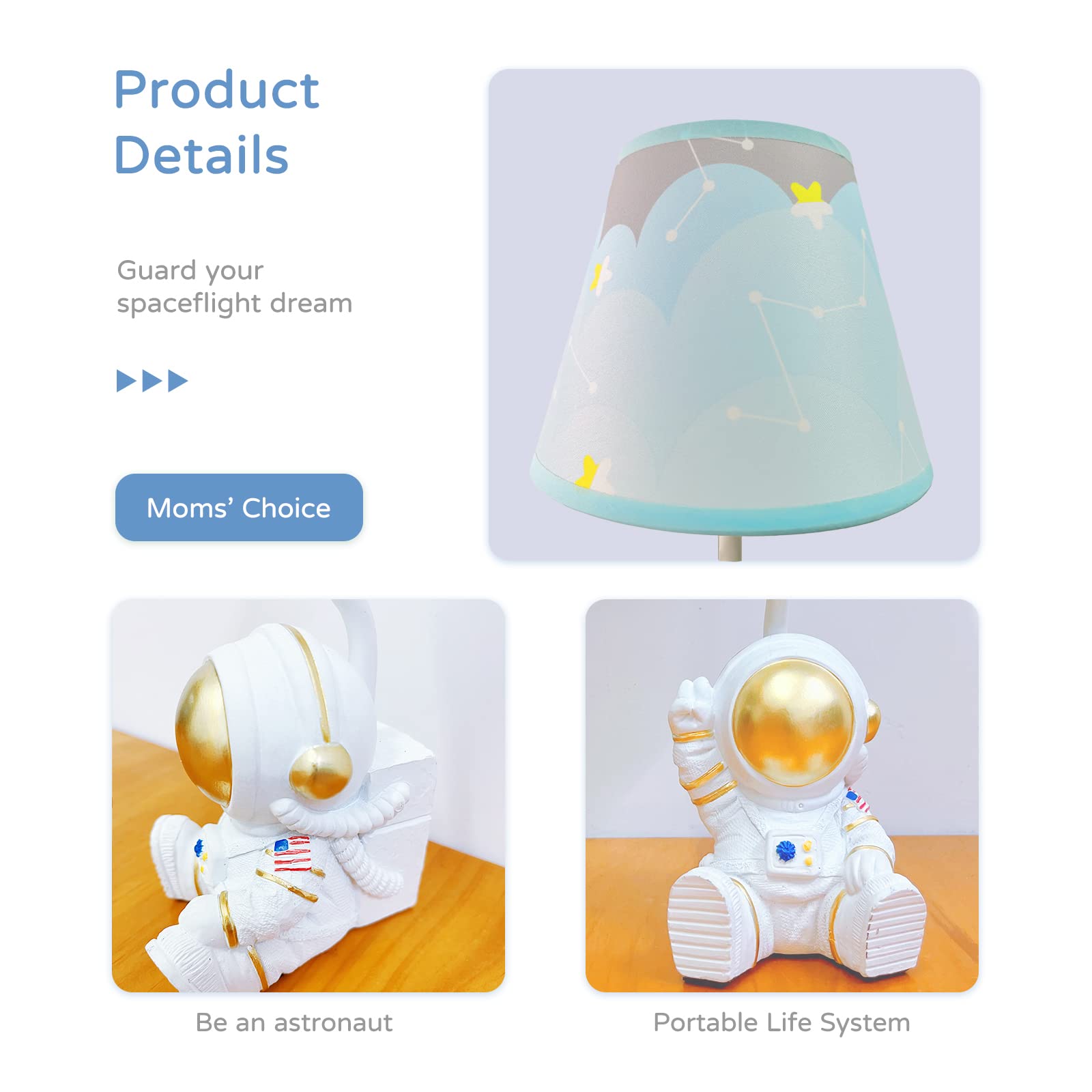 Herbestbay Golden Astronaut Kids Table Lamp, 13&quot; Spaceman Design With Led Bulb, Bedroom Decor