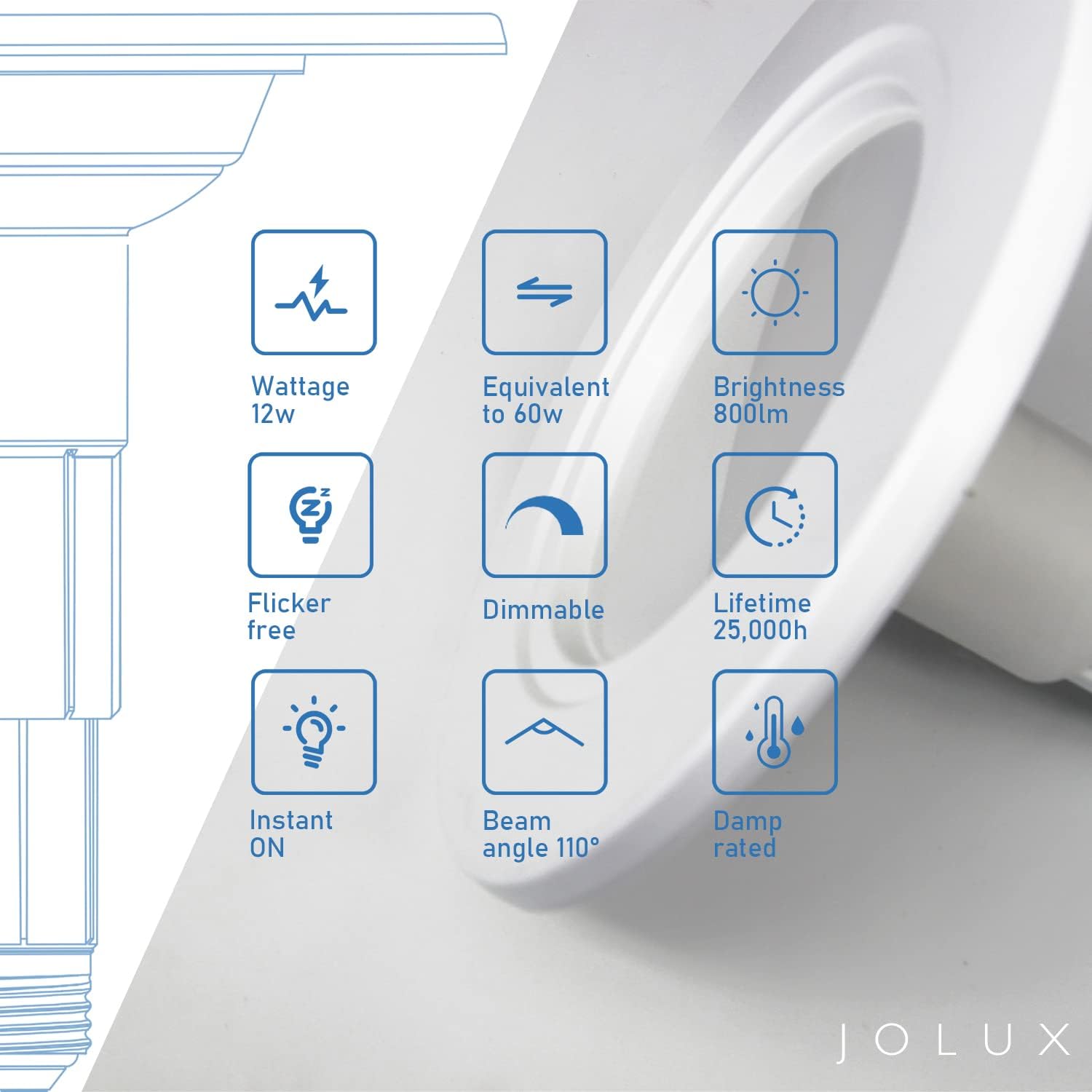 Jolux 5/6 Inch Led Can Lights Adjustable Recessed Retrofit Downlight, Etl Damp Rated Replacement Conversion Kit, 12W=60W, 5000K