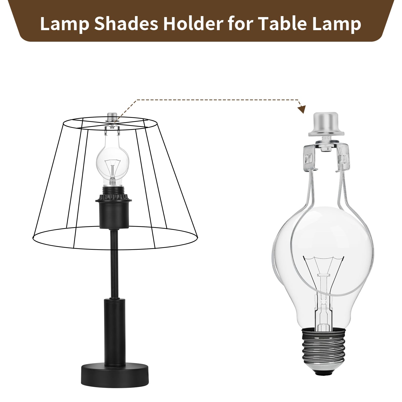 ALUCSET 2 Pack Round Lamp Shade Light Bulb Clip Adapter, Silver, Clip-on with Finial Top Bracket Holder