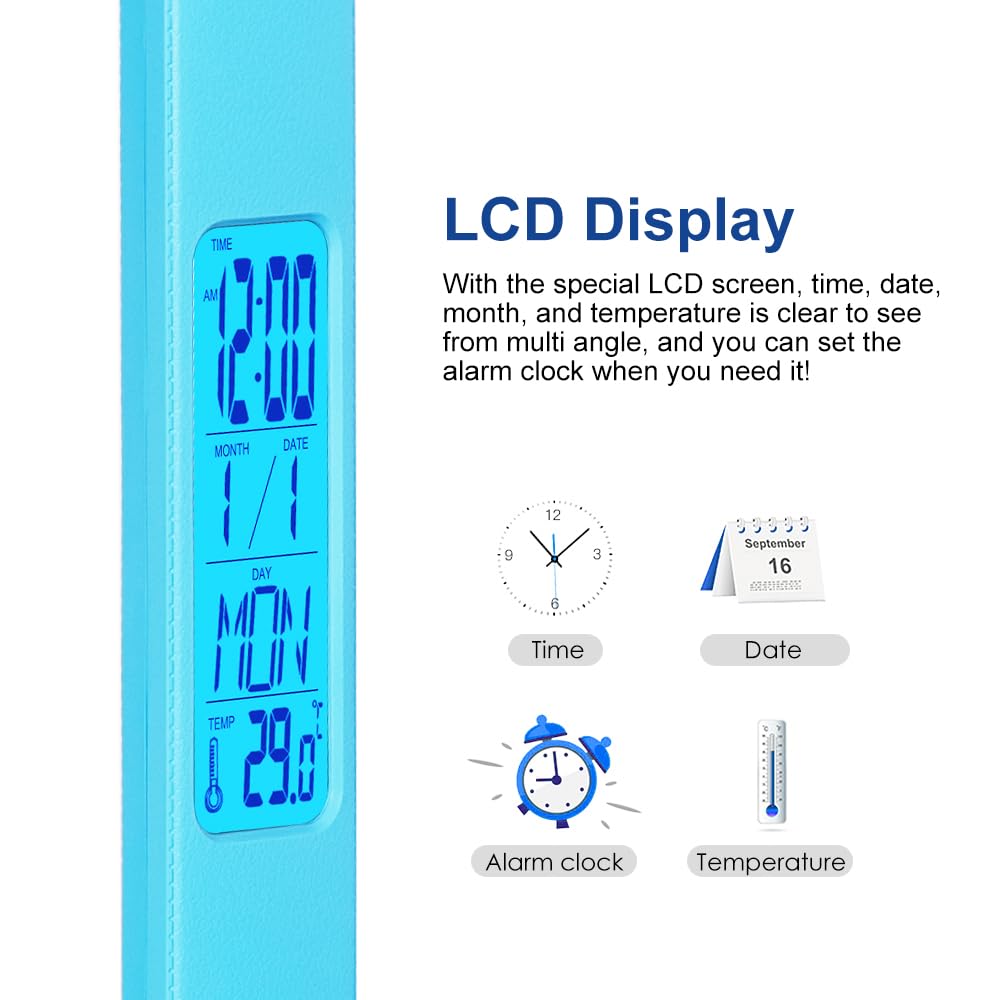 wanjiaone LED Desk Lamp with Wireless Charger, USB Port, Clock, Phone Holder, Blue, Model TX26C0